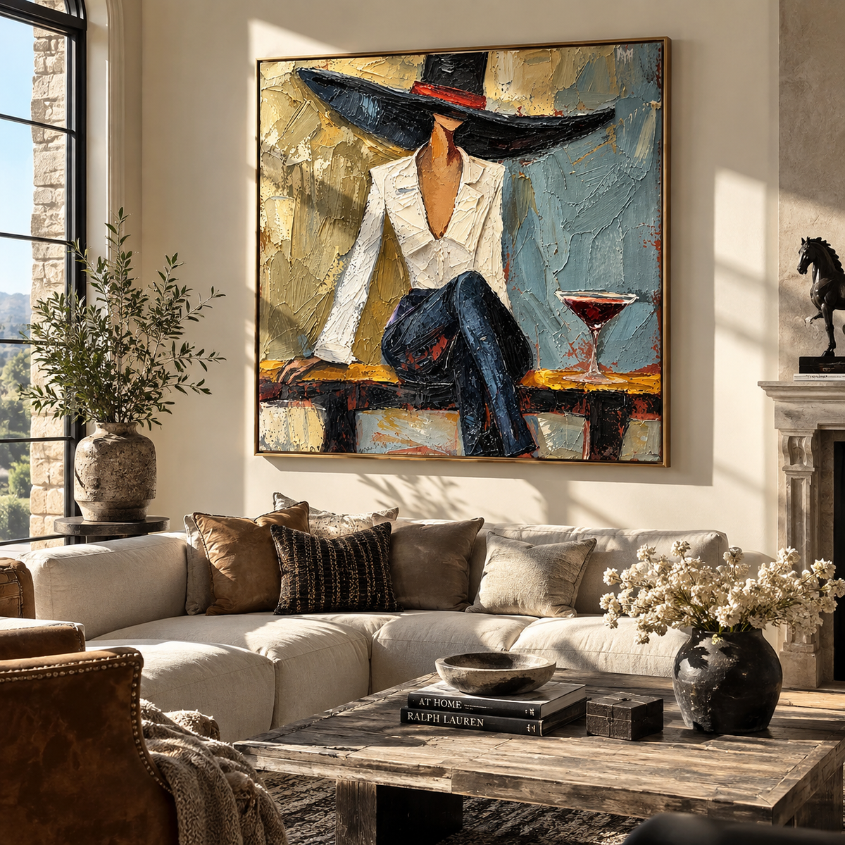 Ivory Jacket Black Brim displayed with natural materials and modern decor