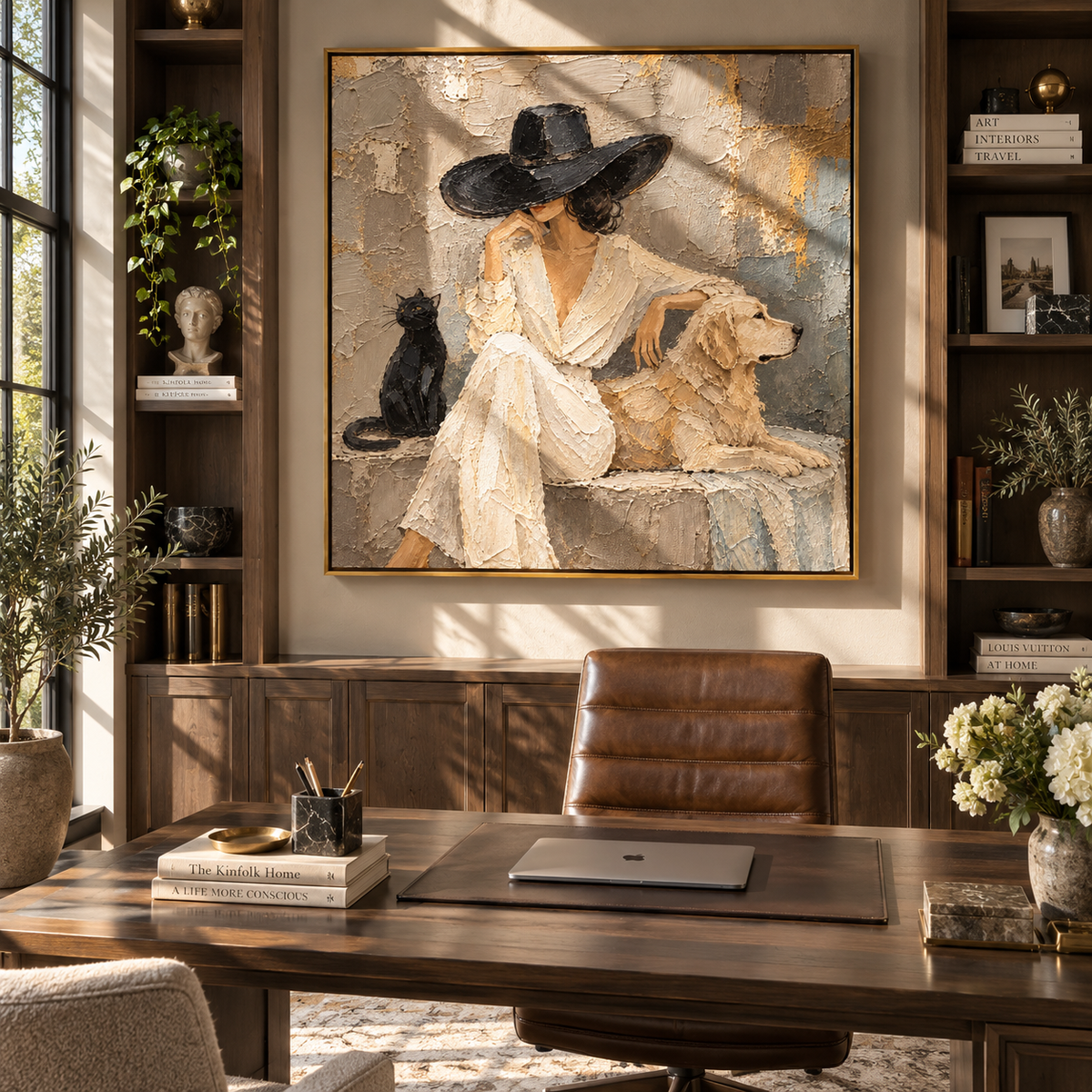 Quiet Company in Ivory textured wall art shown above contemporary furnishings