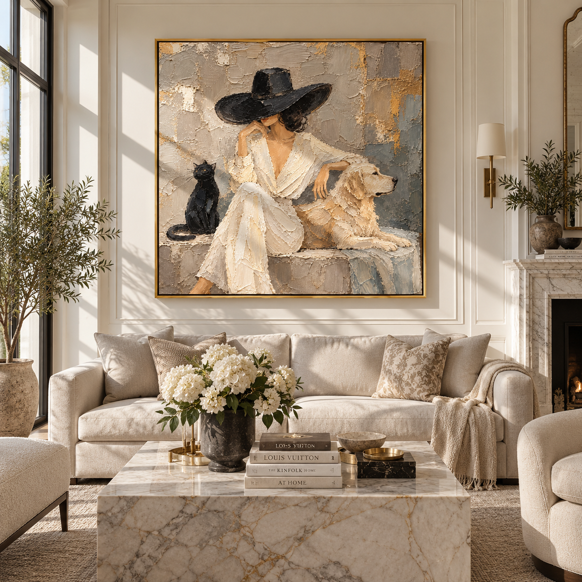 Quiet Company in Ivory square painting styled as a refined focal point