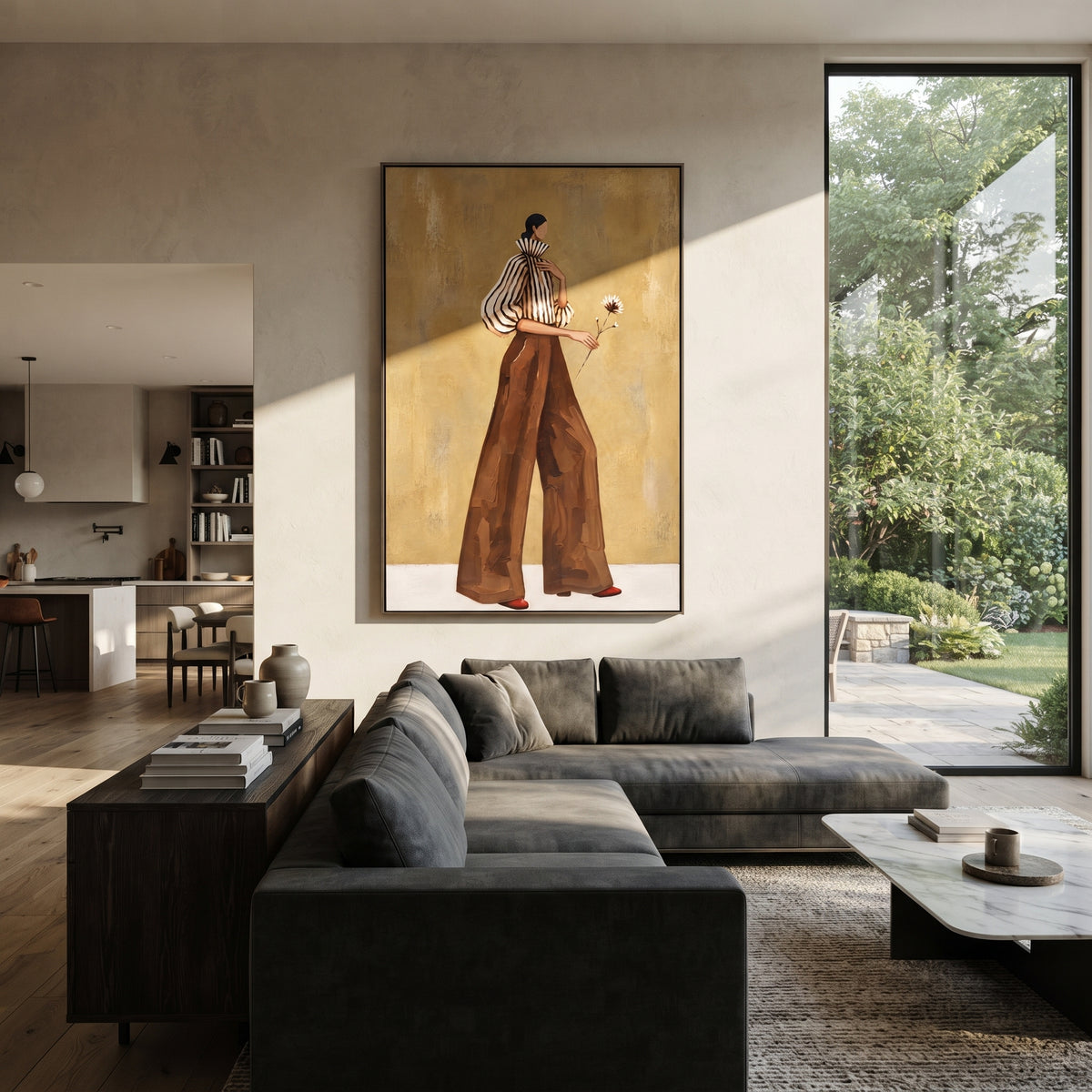 Flower Along Ochre Steps fashion wall art shown above contemporary furnishings