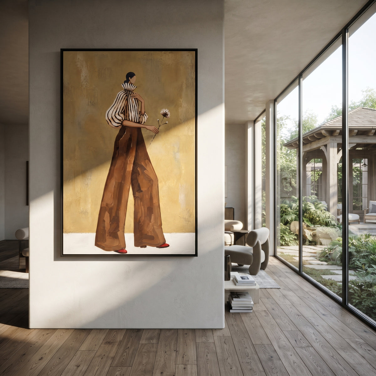 Flower Along Ochre Steps vertical painting styled as a refined focal point