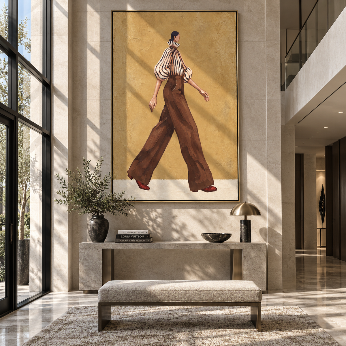 Ochre Walk Red Heels displayed with natural materials and modern decor