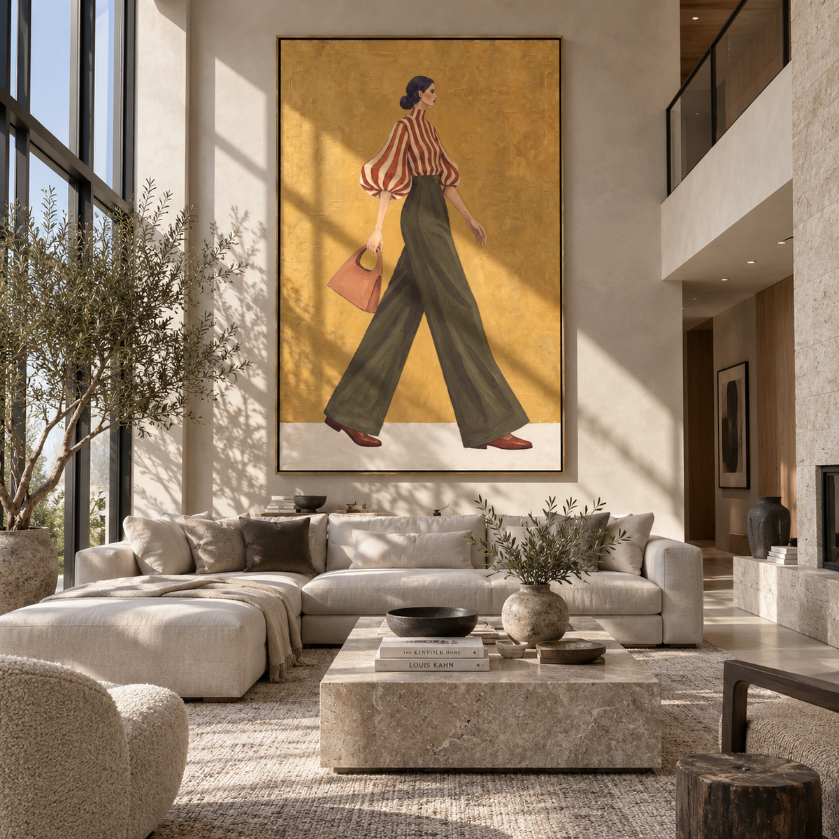 Red Stripes Green Passage vertical painting styled as a refined focal point