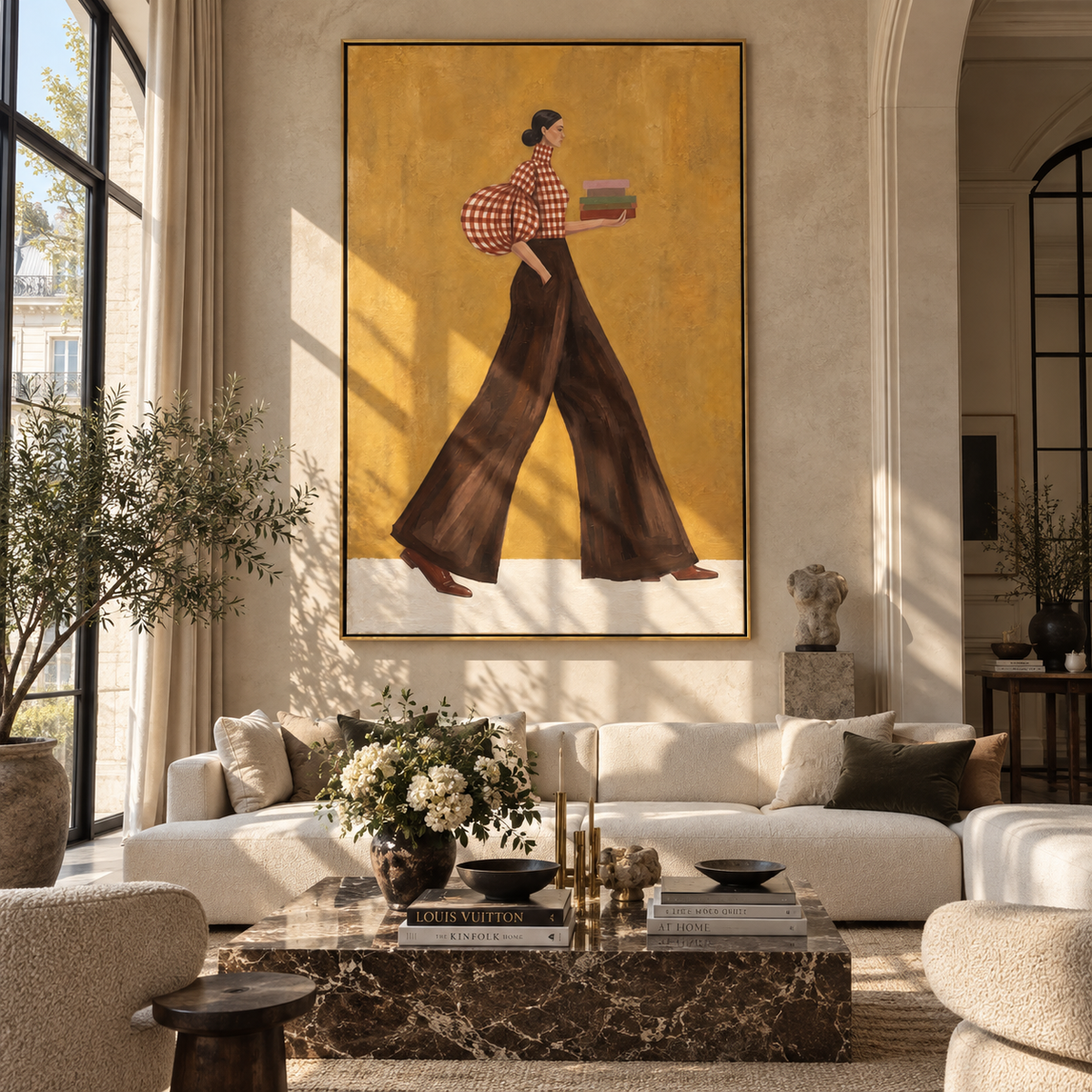 Books Across Ochre Steps fashion wall art shown above contemporary furnishings