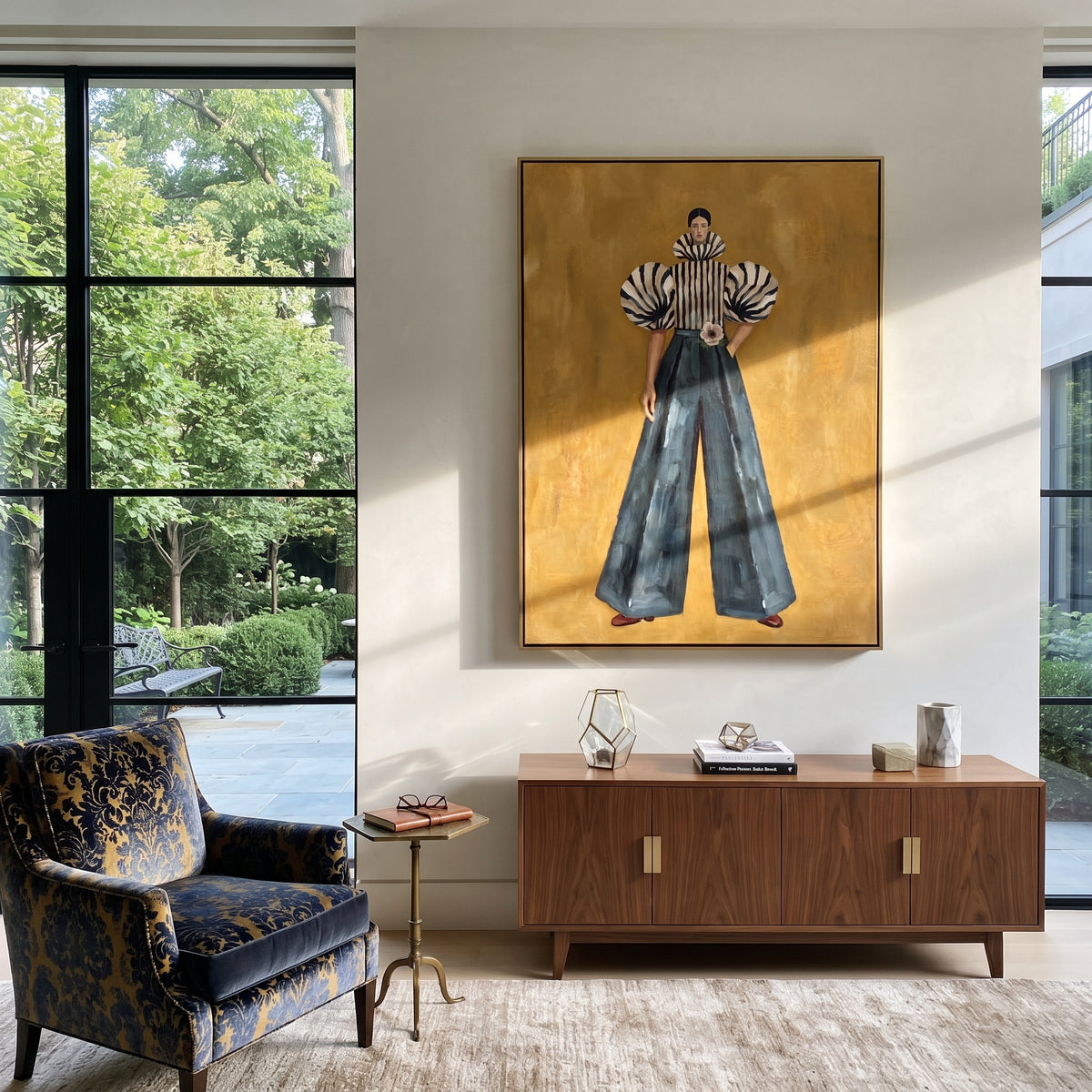 Camera Framed by Stripes vertical painting styled as a refined focal point
