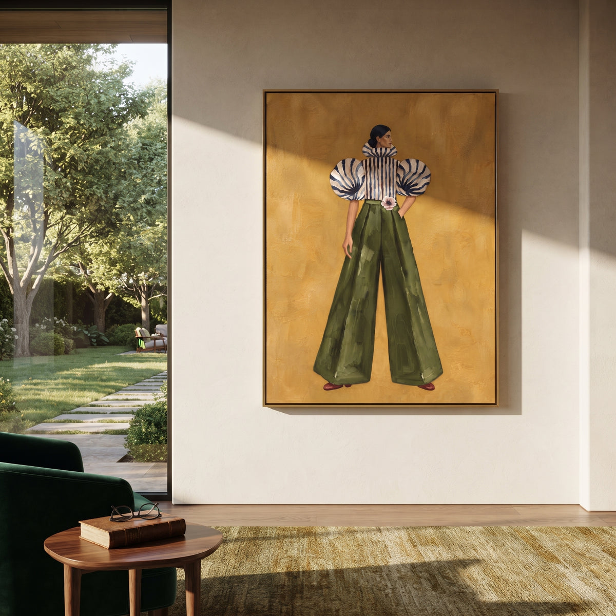 Green Poise Black Stripes presented in an alternate room setting