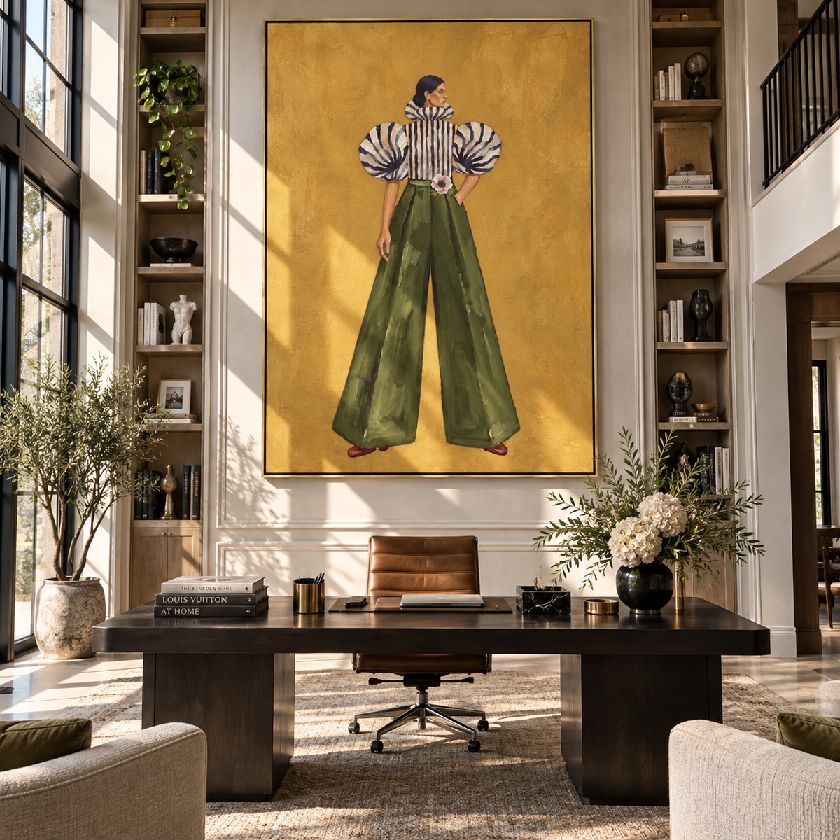 Green Poise Black Stripes displayed with natural materials and modern decor