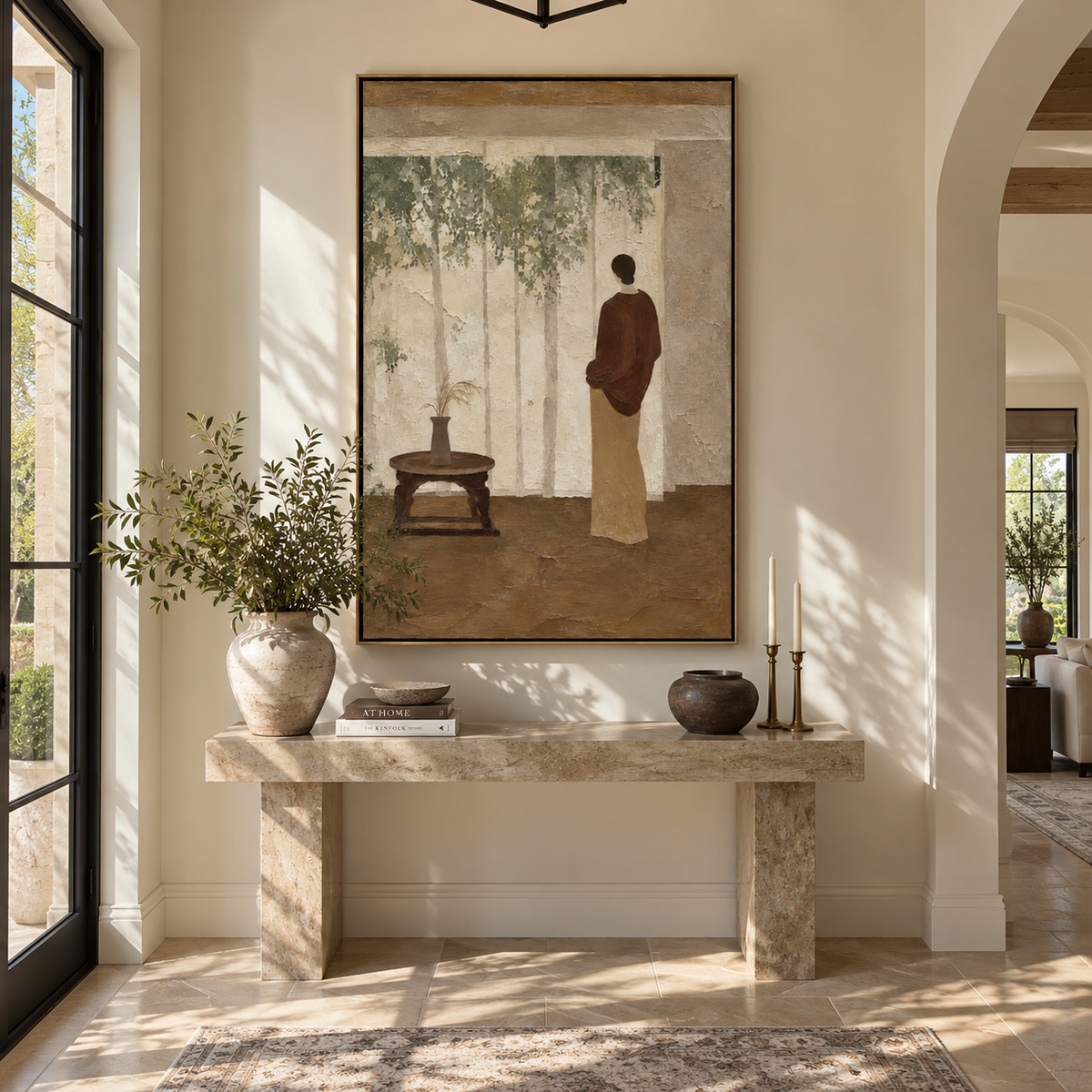 Figure Beyond the Window - solitary figure interior painting shown in modern room setting 2