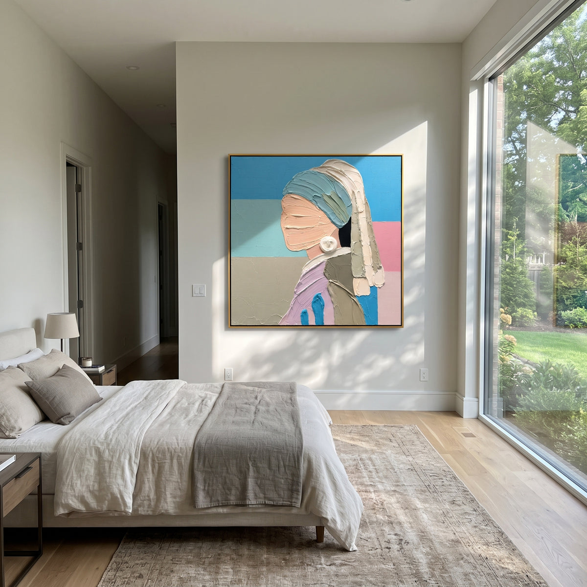 Pearl Profile in Pastels - pearl earring profile painting displayed in a styled interior