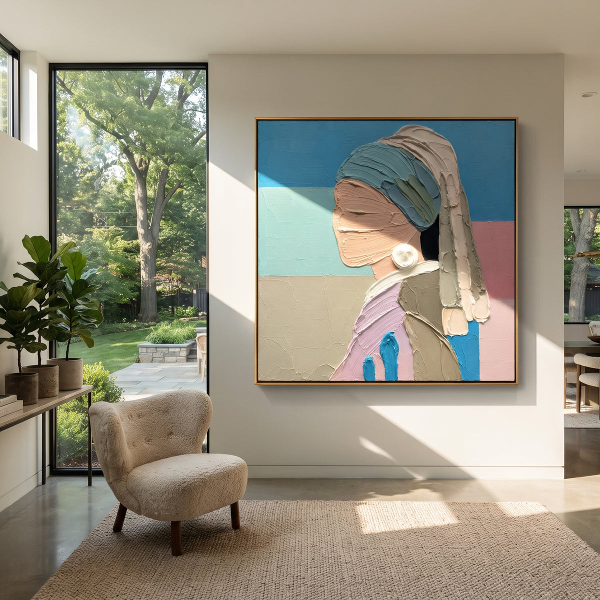 Pearl Profile in Pastels - pearl earring profile painting shown in modern room setting 4