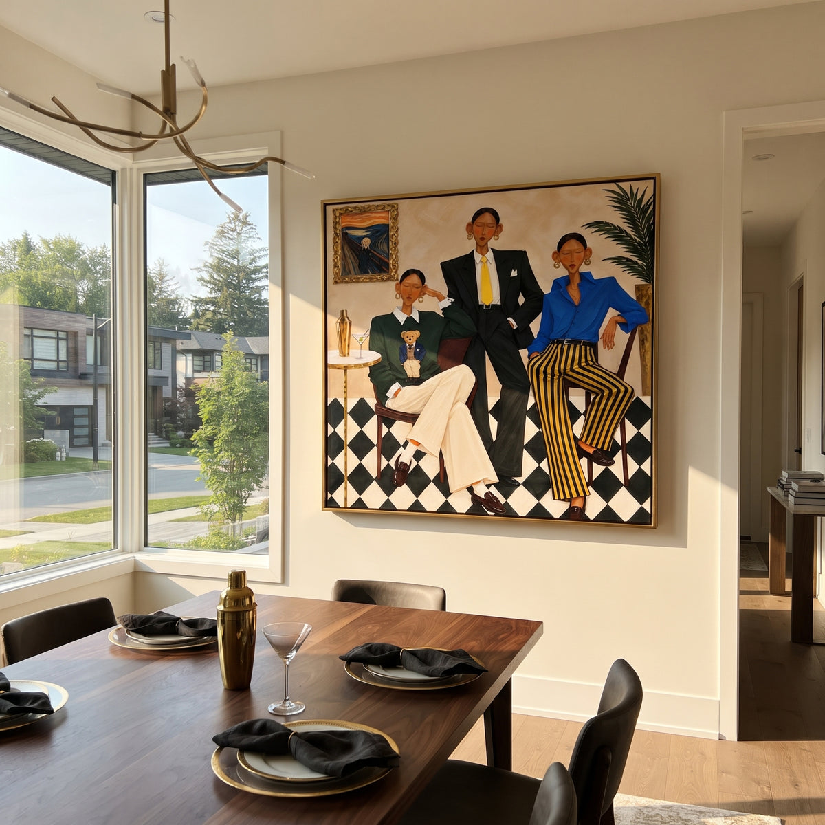 Modern Salon Gathering - retro fashion group painting shown in modern room setting 3