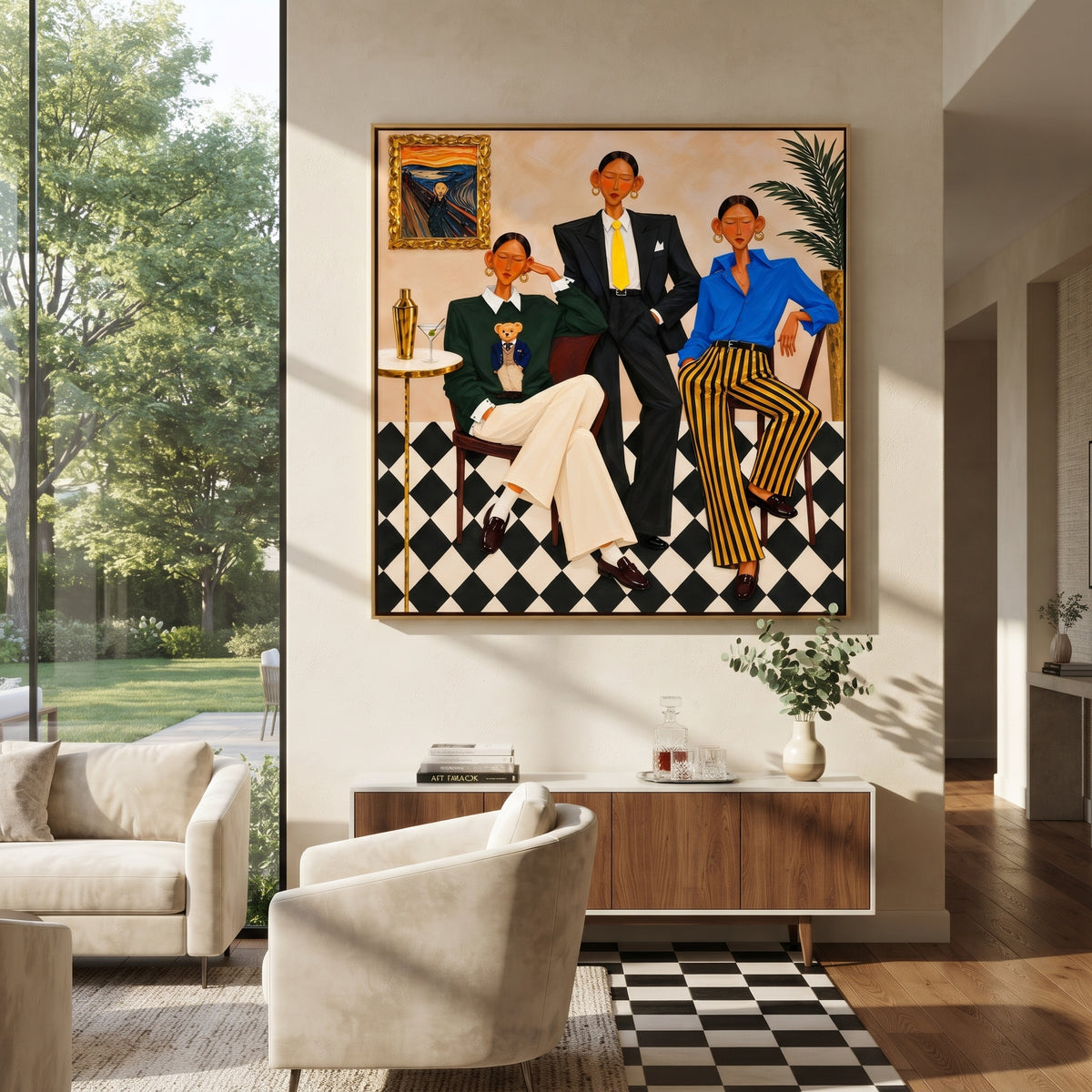 Modern Salon Gathering - retro fashion group painting shown in modern room setting 4