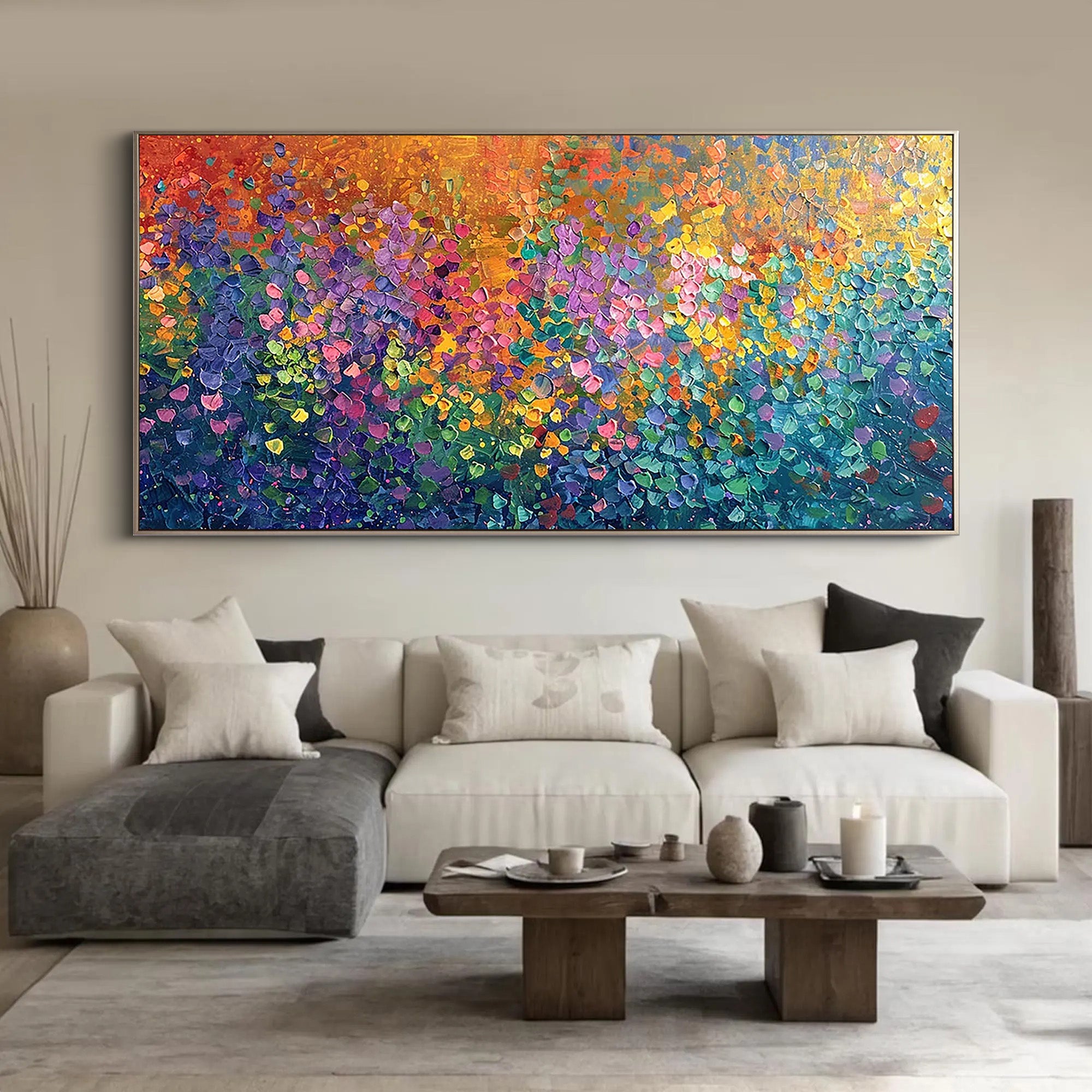 Secret Aurora – Modern Impressionist Vibrant Rainbow Painting |  Abstract Heavy Textured Living Room Art