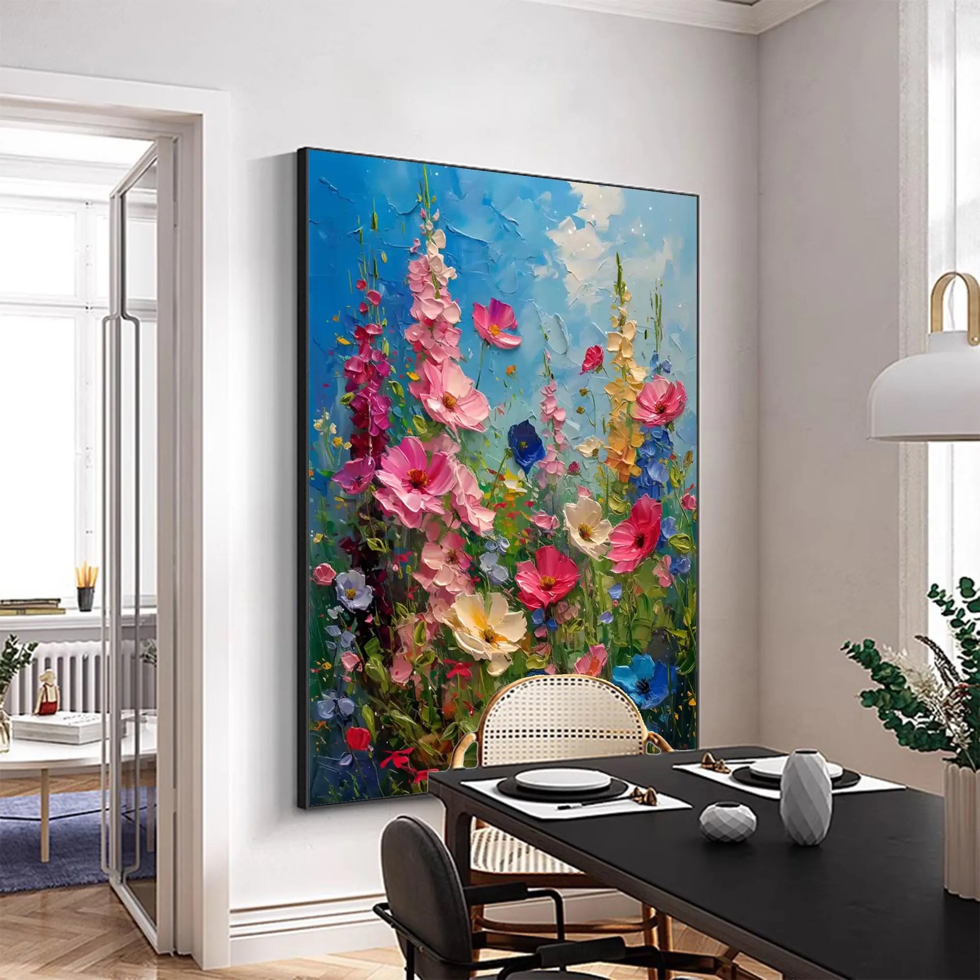 Wild Bloom – Hand-Painted Multicolored Wildflower Garden Palette Knife Floral Painting | Vibrant Botanical Living Room & Dining Room Art