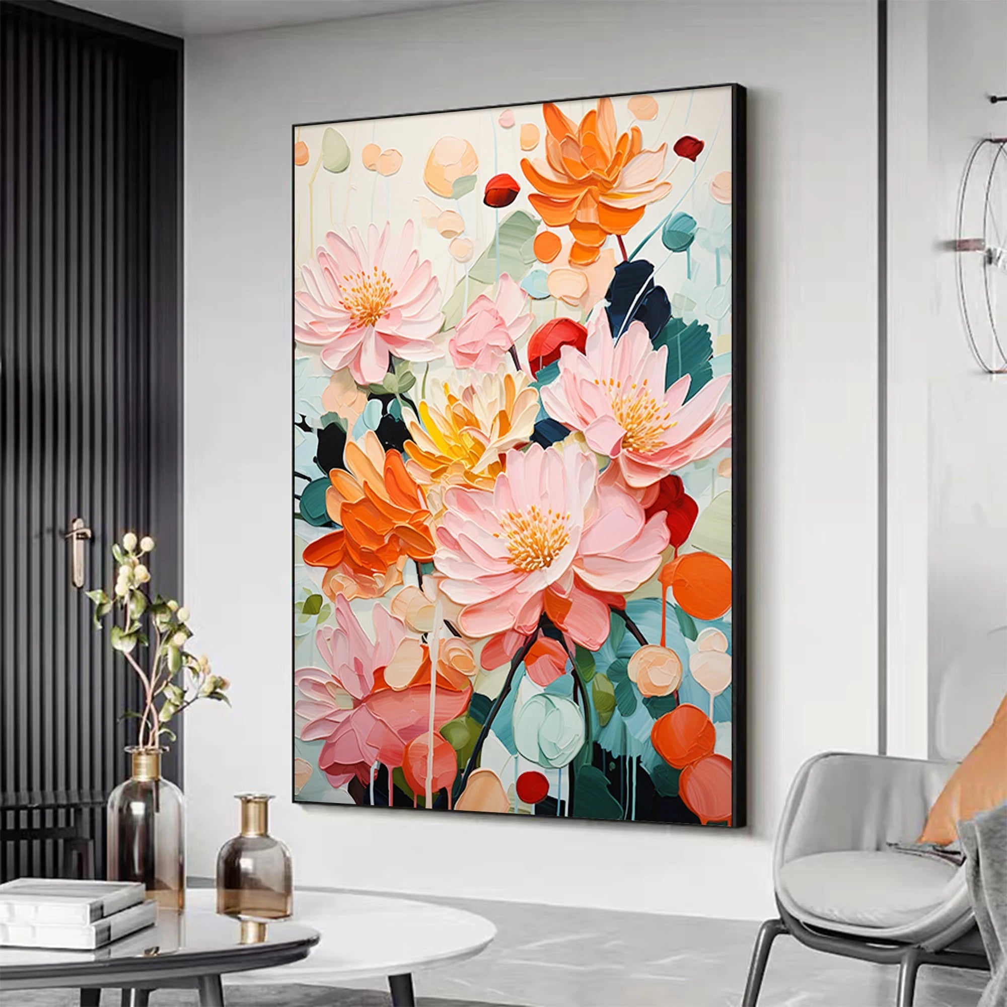 Vivid Blooms – Hand-Painted Modern Abstract Impasto Thick Floral Painting | Contemporary Botanical Bedroom & Living Room Art