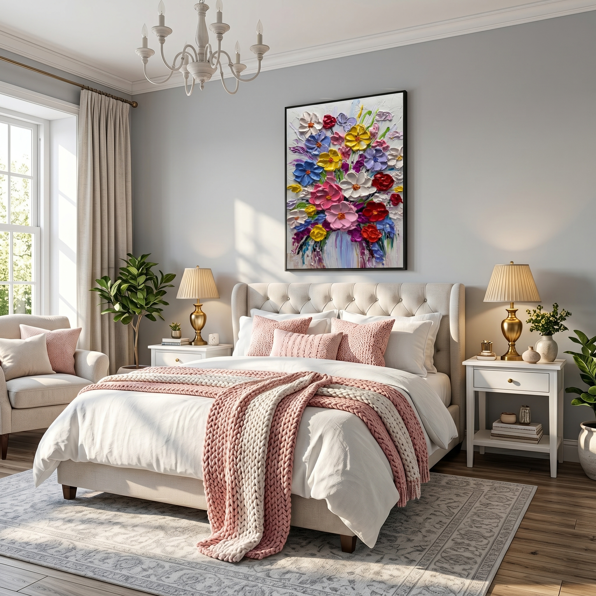 Poetry of Blooms – Modern Impasto Floral Art | Healing Multicolored Living Room & Dining Wall Decor