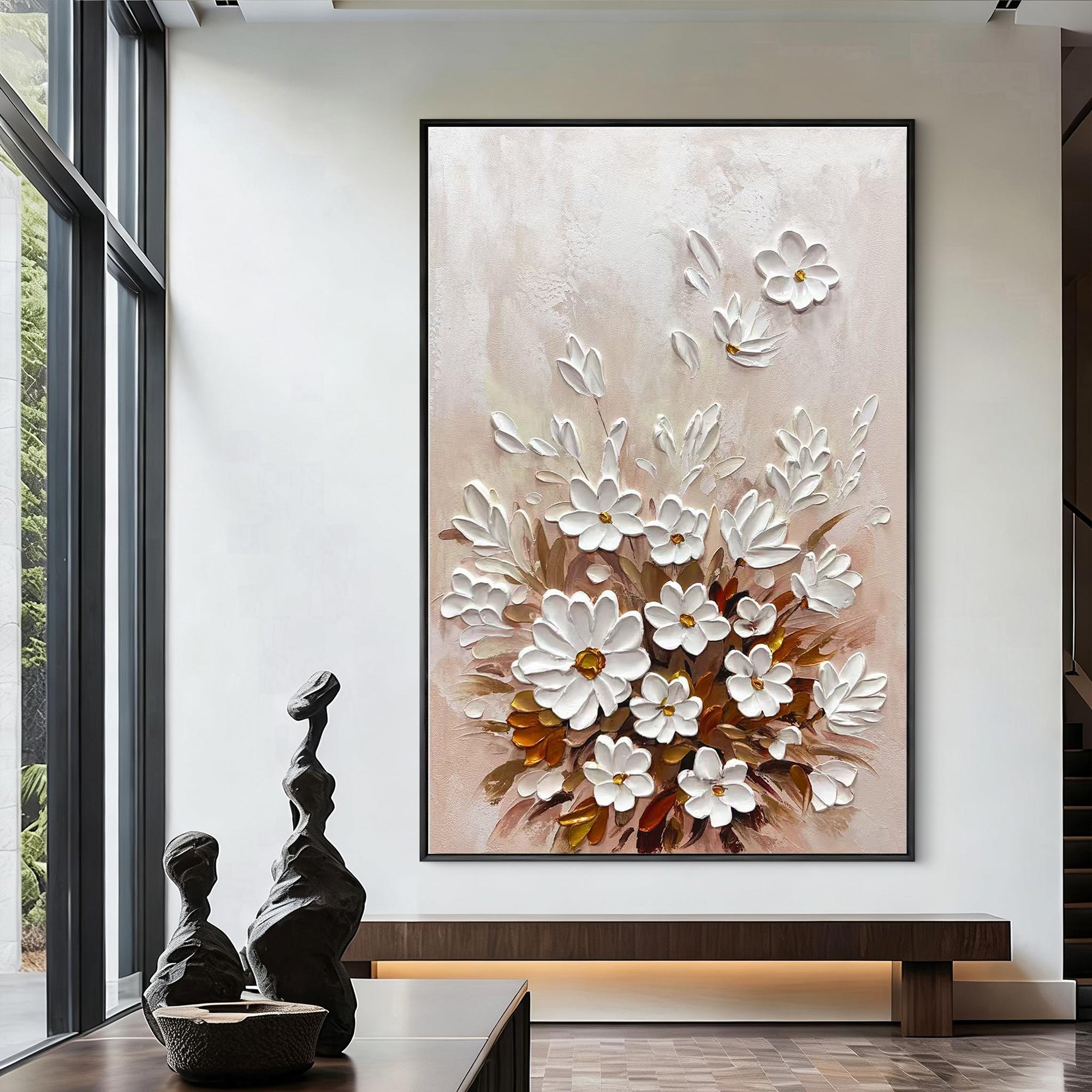 Blush Petals – Pink Pastel Relief Floral Painting | Contemporary Botanical Bedroom & Living Room Art