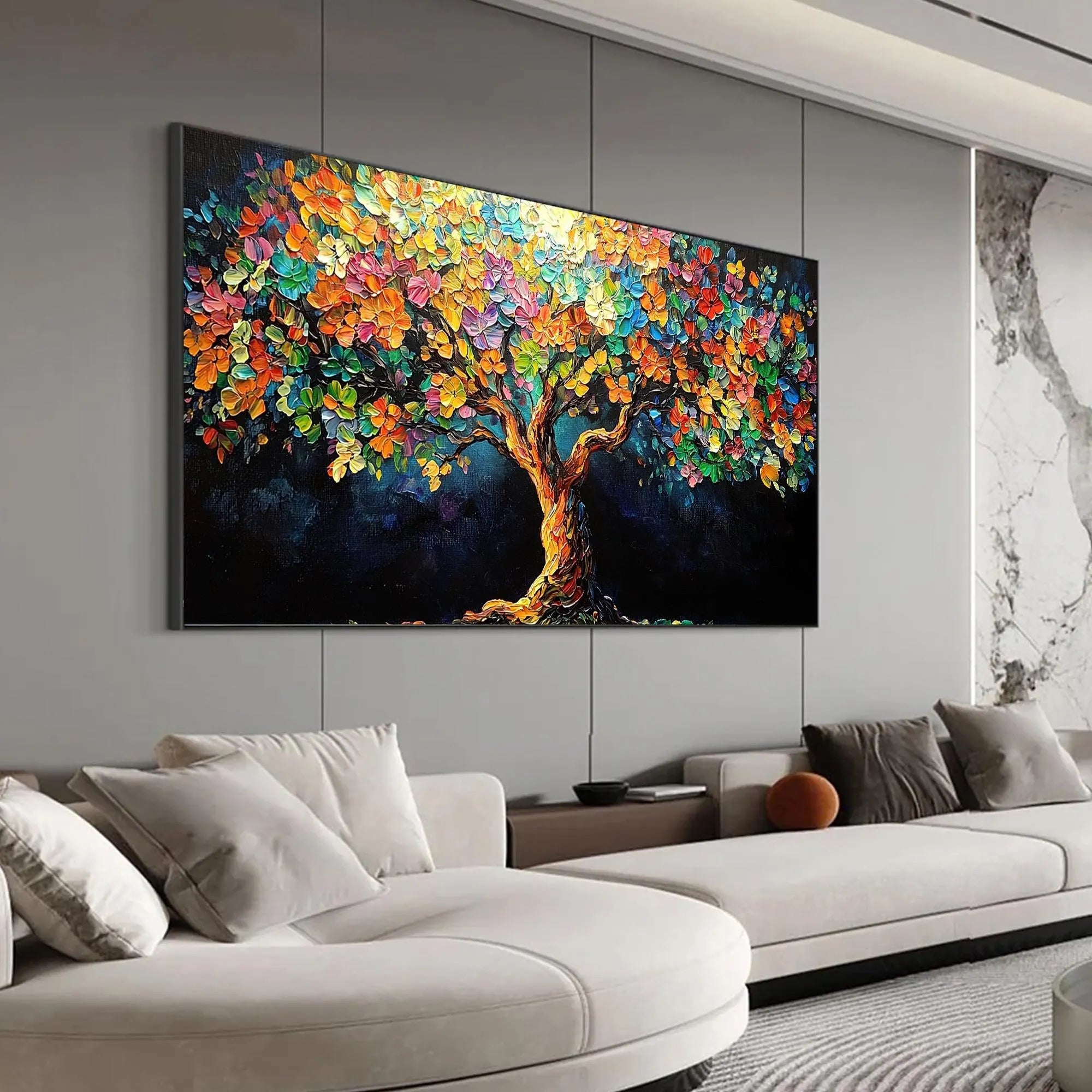 Prismatic Life – Hand-Painted Vibrant Multicolored 3D Impasto Palette Knife Floral Painting | Vibrant Botanical Living Room & Dining Room Art