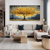 Summit of Gold – Modern Luxury Mountain Tree Oil Painting | Impasto Prosperity Living Room Art