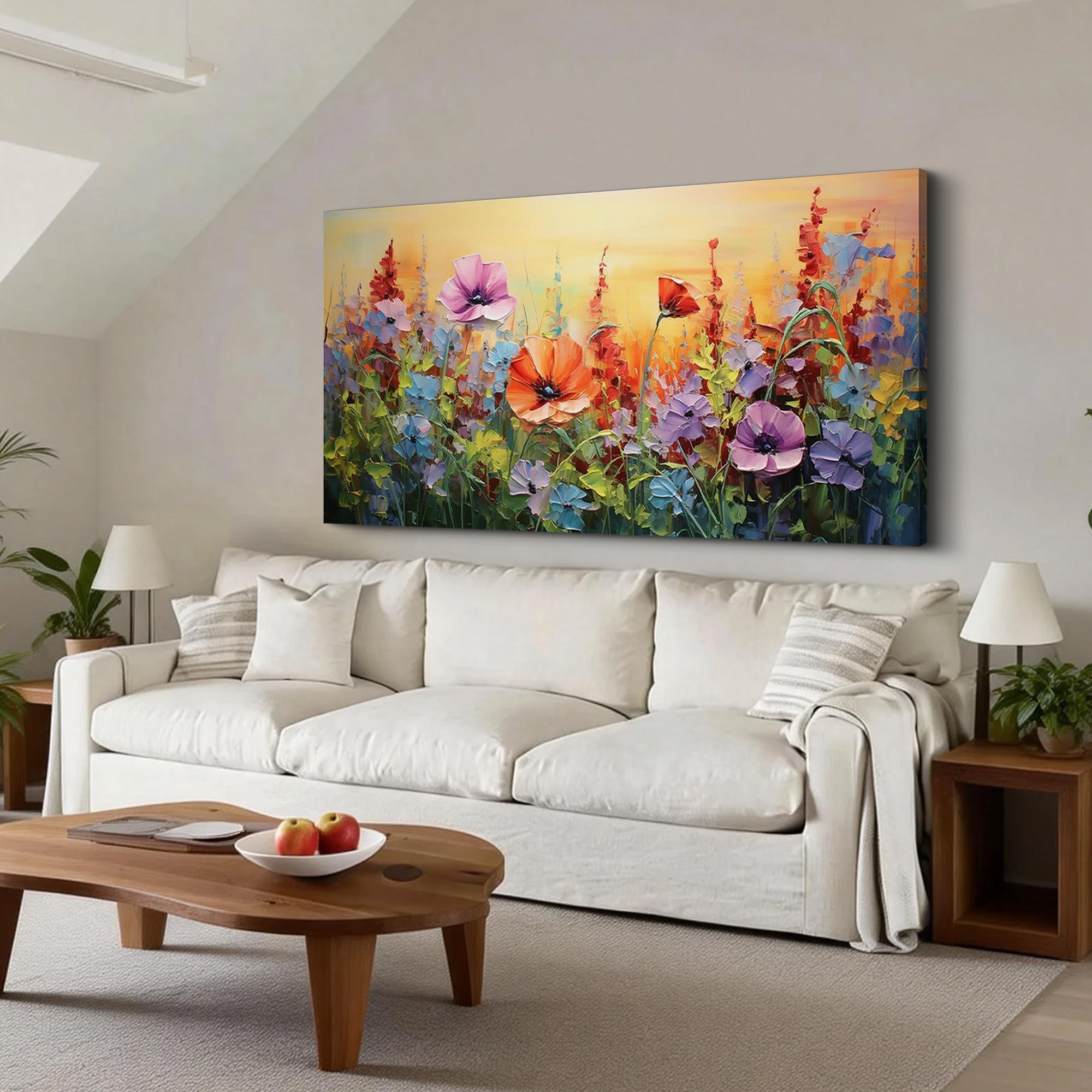 Wild Fusion – Hand-Painted Maximalist Meadow Wildflower Rich Floral Painting | Contemporary Botanical Bedroom & Living Room Art