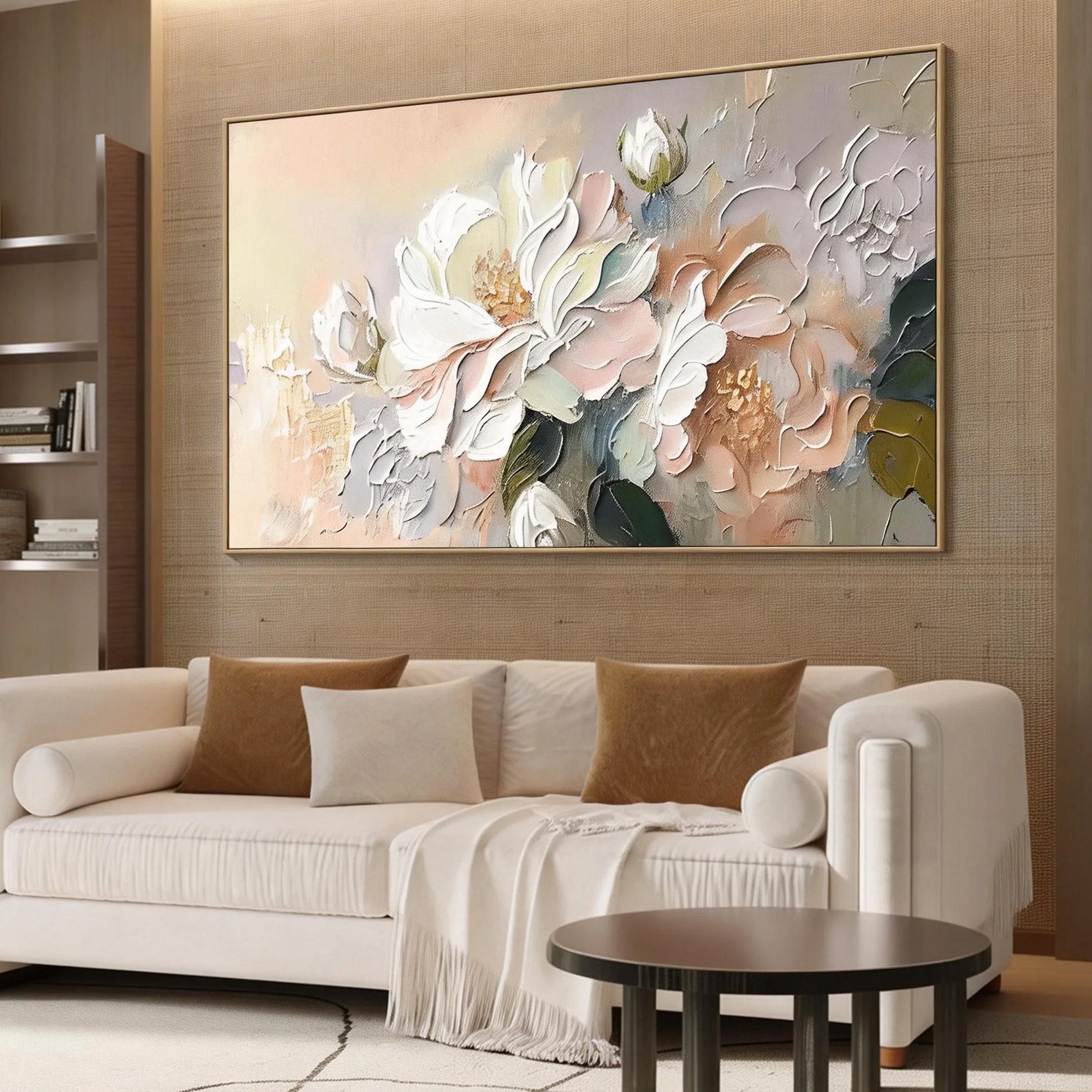 Creamy Blooms – Hand-Painted Impasto White Peony Thick Floral Painting | Soft Organic Botanical Bedroom & Living Room Art