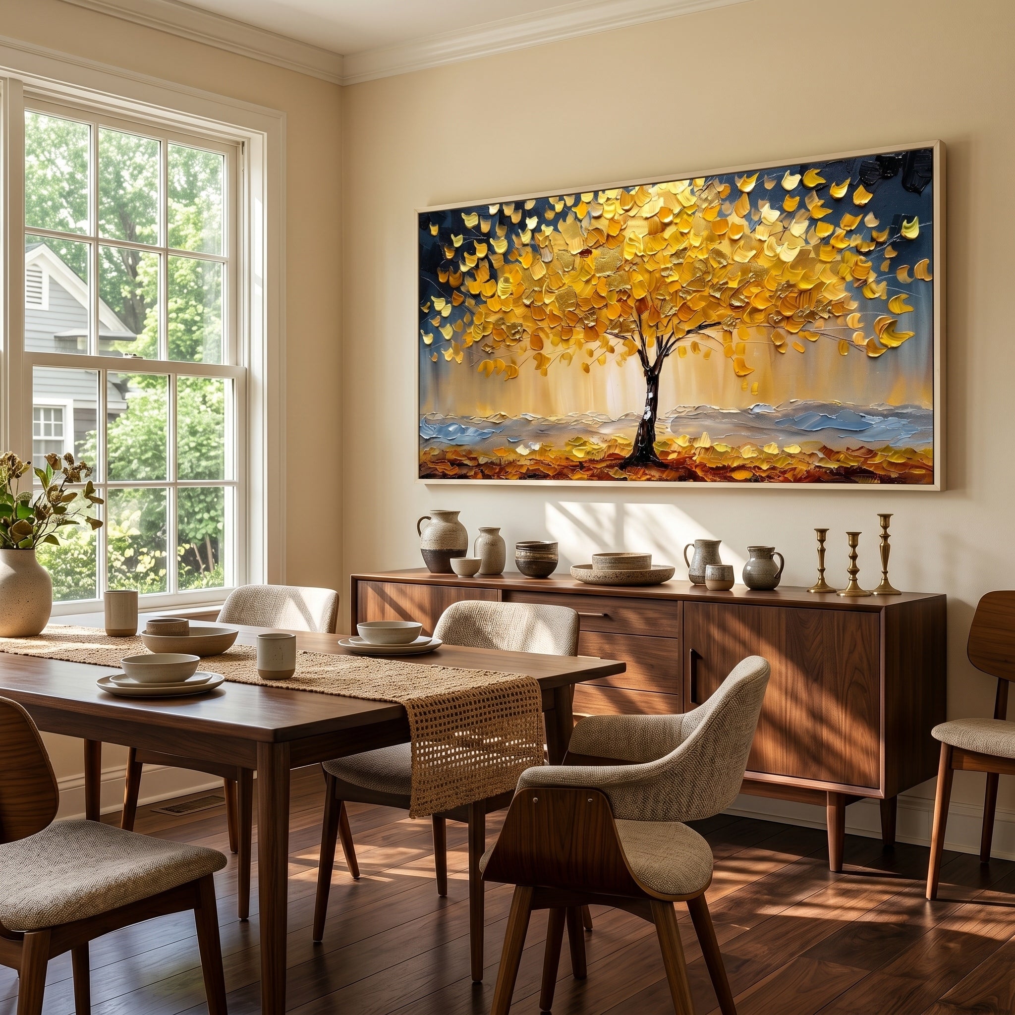 Gilded Abundance – Modern Luxury Oil Painting |  Impasto Golden Tree of Life Living Room Art