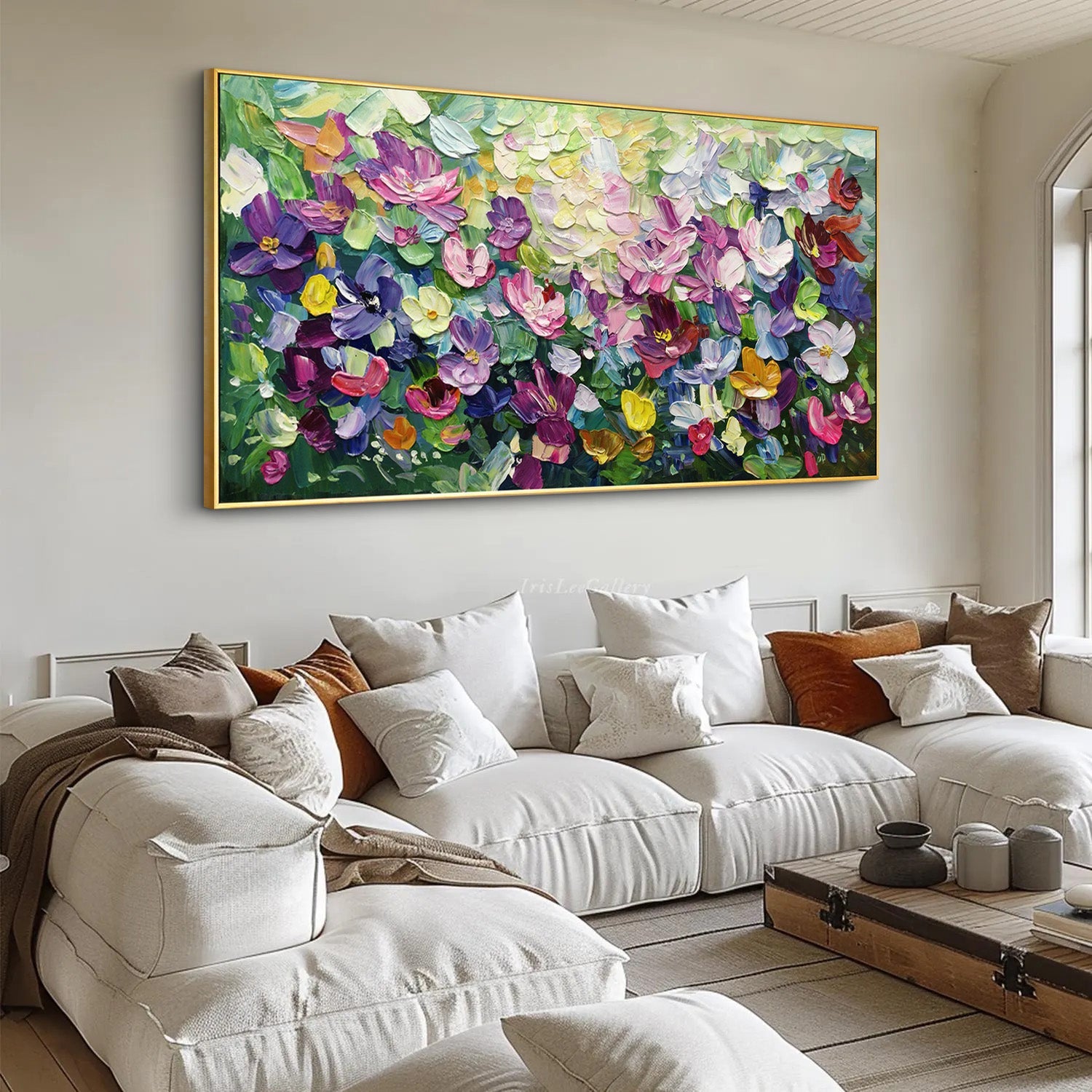 Violet Garden – Hand-Painted Purple Wildflower Textured Impressionist Floral Painting | Contemporary Botanical Bedroom & Living Room Art