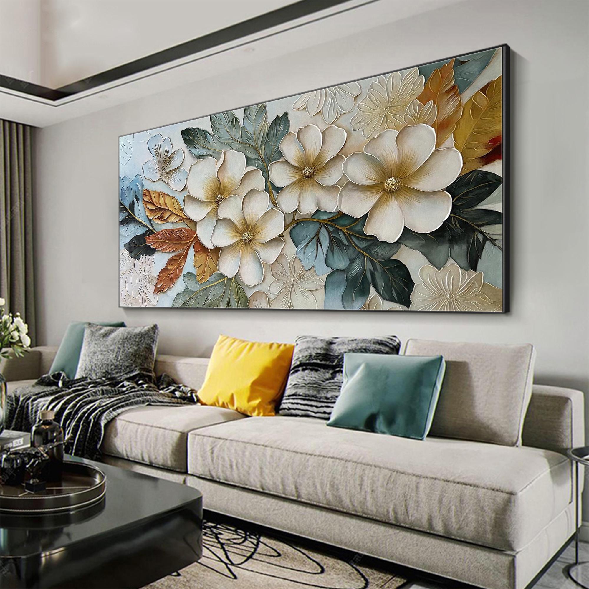 Vintage Bloom – Modern Botanical Plaster Relief Floral Painting | Contemporary Botanical Bedroom & Living Room Art