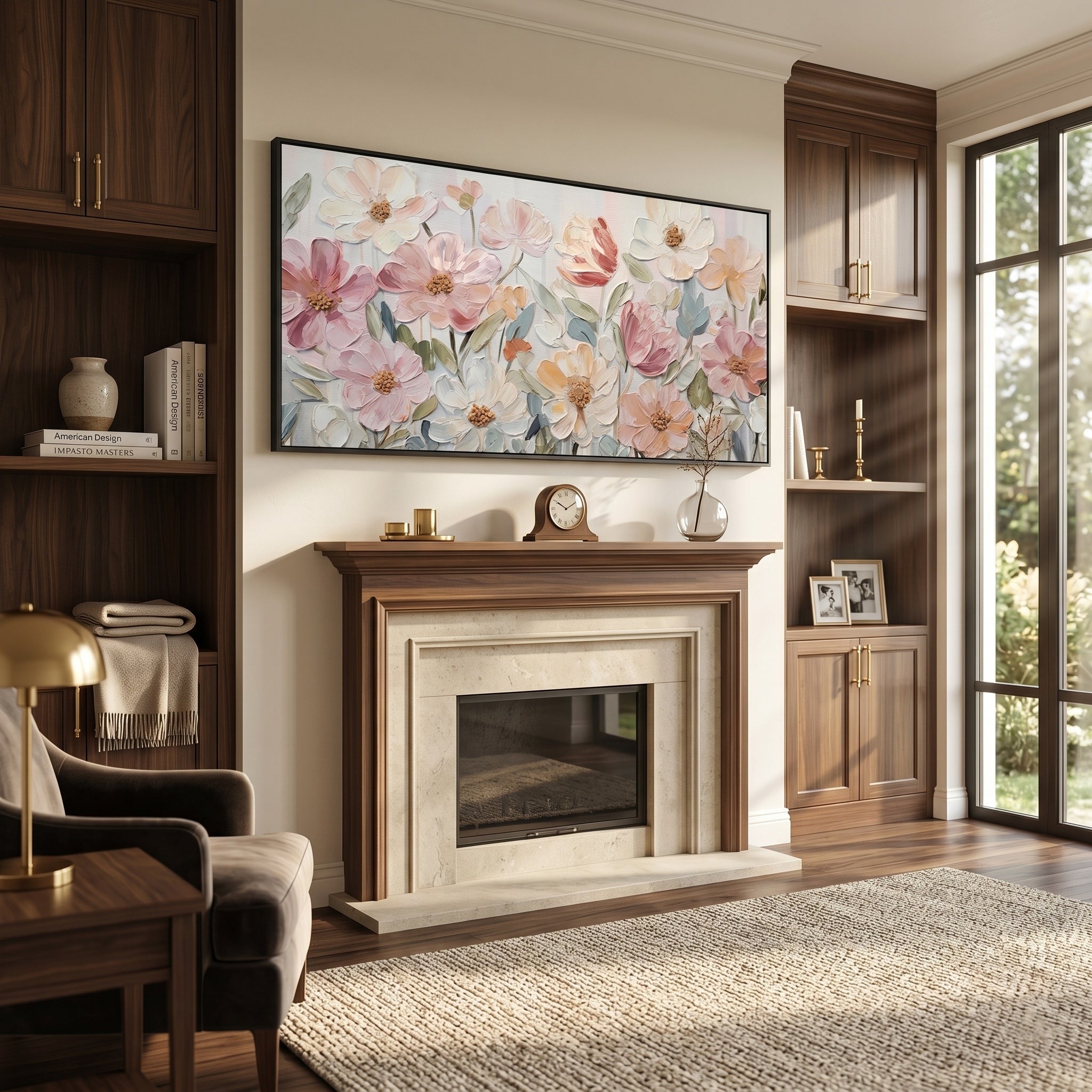 Morning Dew Whispers – Modern Impasto Pastel Blush Floral Canvas | Romantic Living Room Wall Art