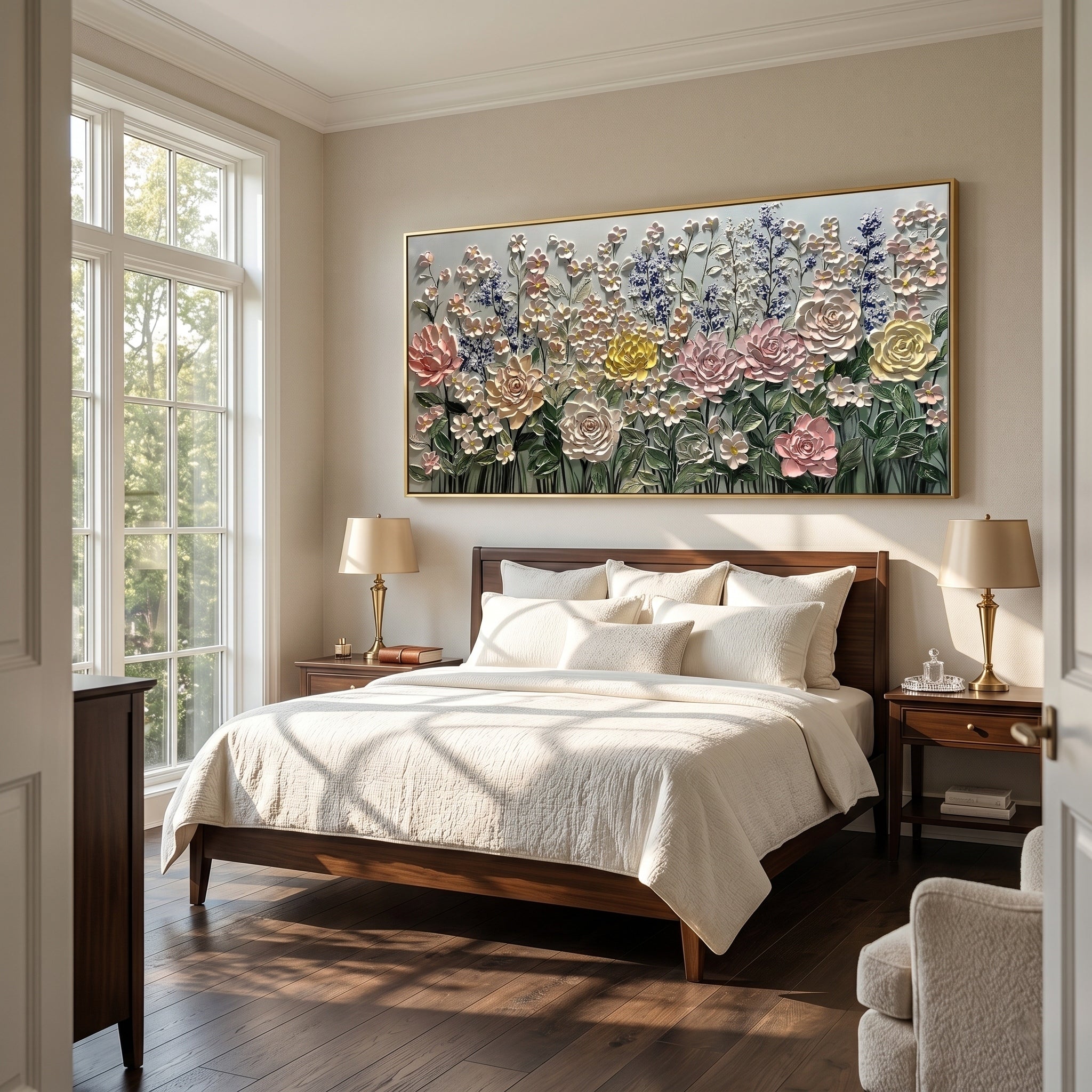 Pastel Dreamscape – Modern Impasto Pastel Garden Canvas | Romantic Living Room Wall Art