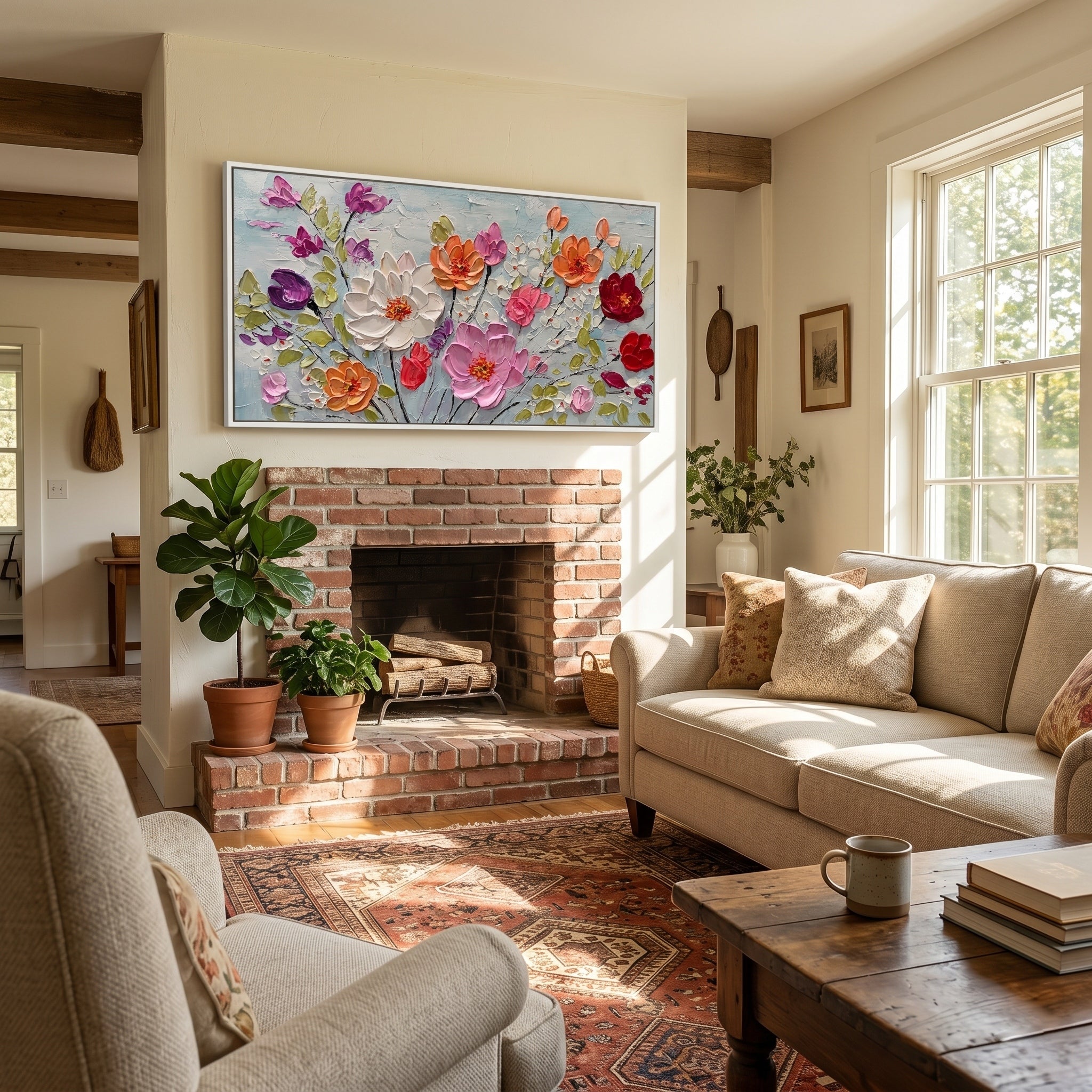 Midsummer Radiance – Modern Impasto Floral Painting | Vibrant Colorful Living Room Wall Art