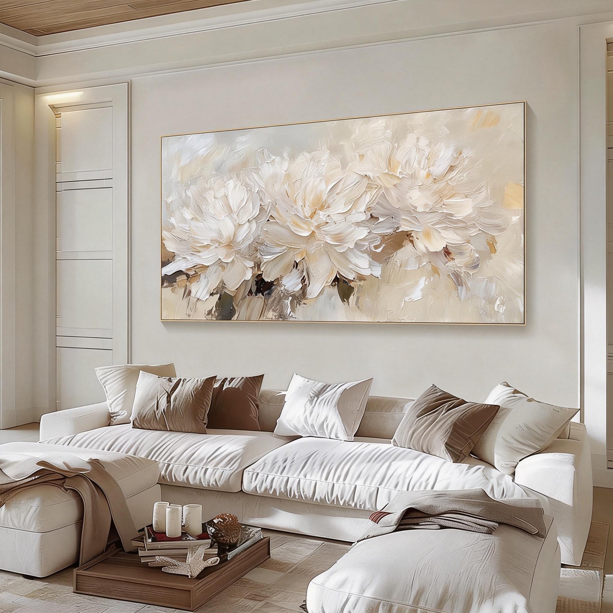 Vanilla Peony – Creamy Relief Palette Knife Floral Painting | Soft Organic Botanical Bedroom & Living Room Art