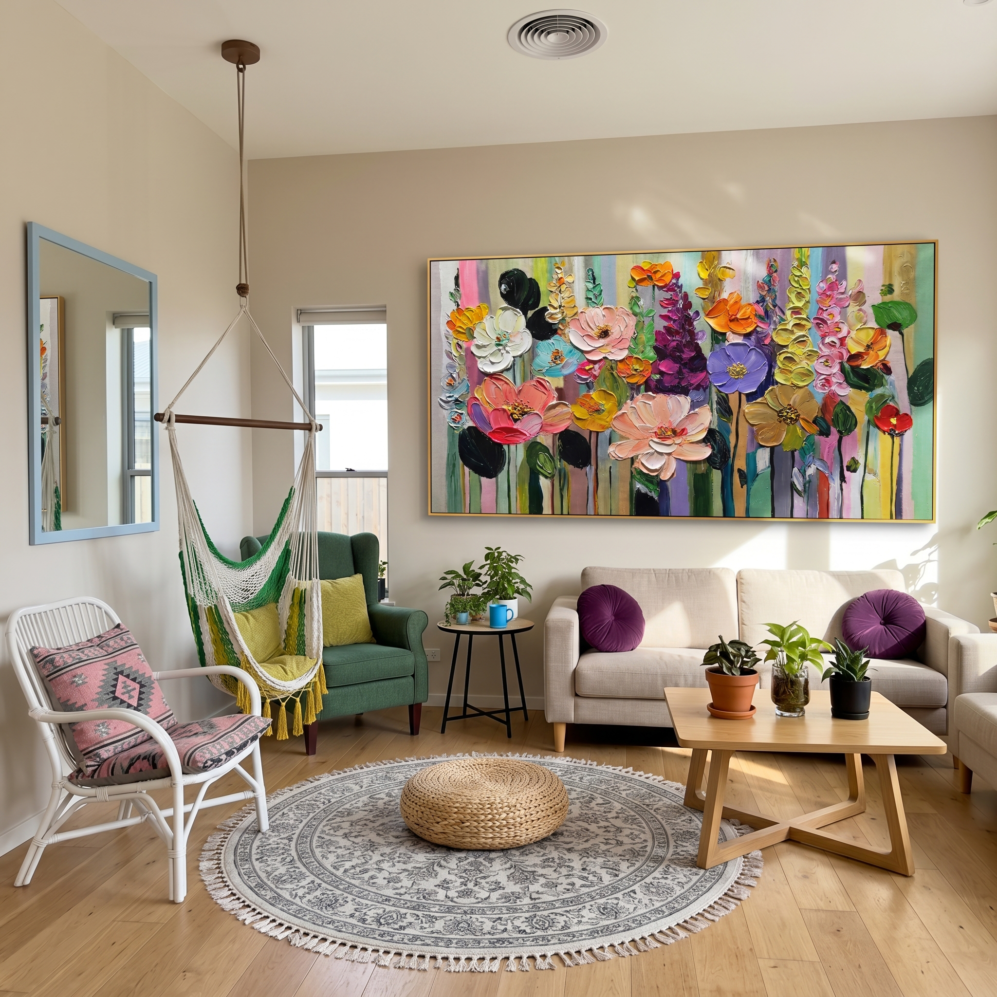 Dopamine Garden – Modern Impasto Colorful Wildflower Canvas | Joyful Living Room Wall Art