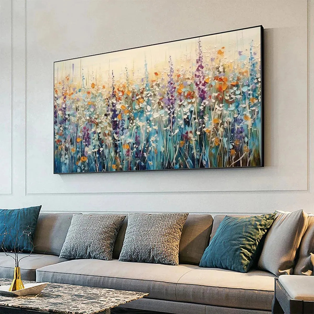 Morning in Giverny – Thick Impasto Wildflower Meadow Painting | Colorful Impressionist Floral Living Room Art