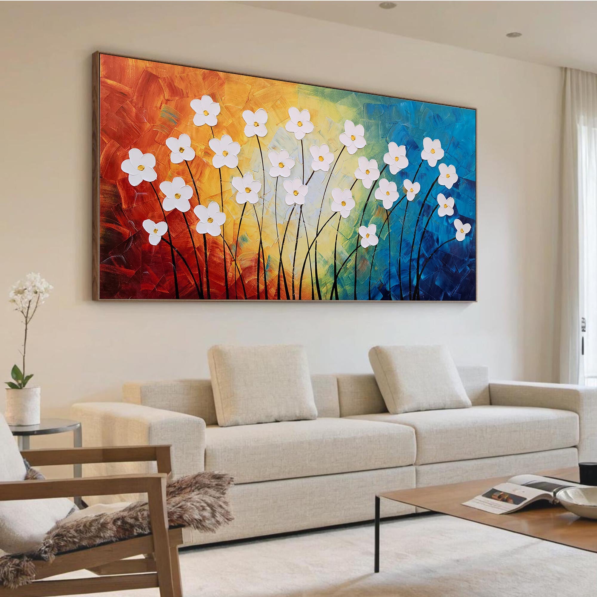 Vivid Bloom – Vibrant Wildflower Relief Floral Painting | Vibrant Botanical Living Room & Dining Room Art