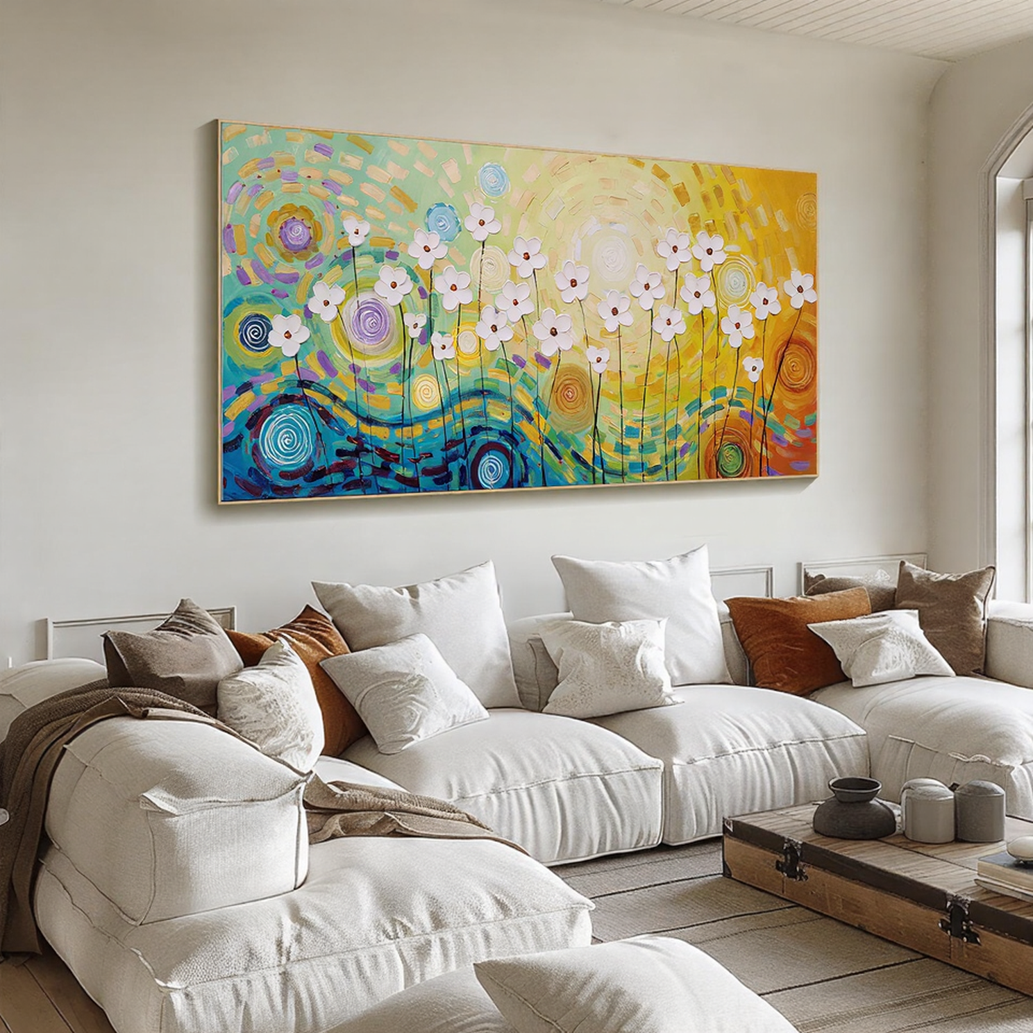Sunlight Vortex – Vibrant Van Gogh Style Flower Relief Floral Painting | Vibrant Botanical Living Room & Dining Room Art