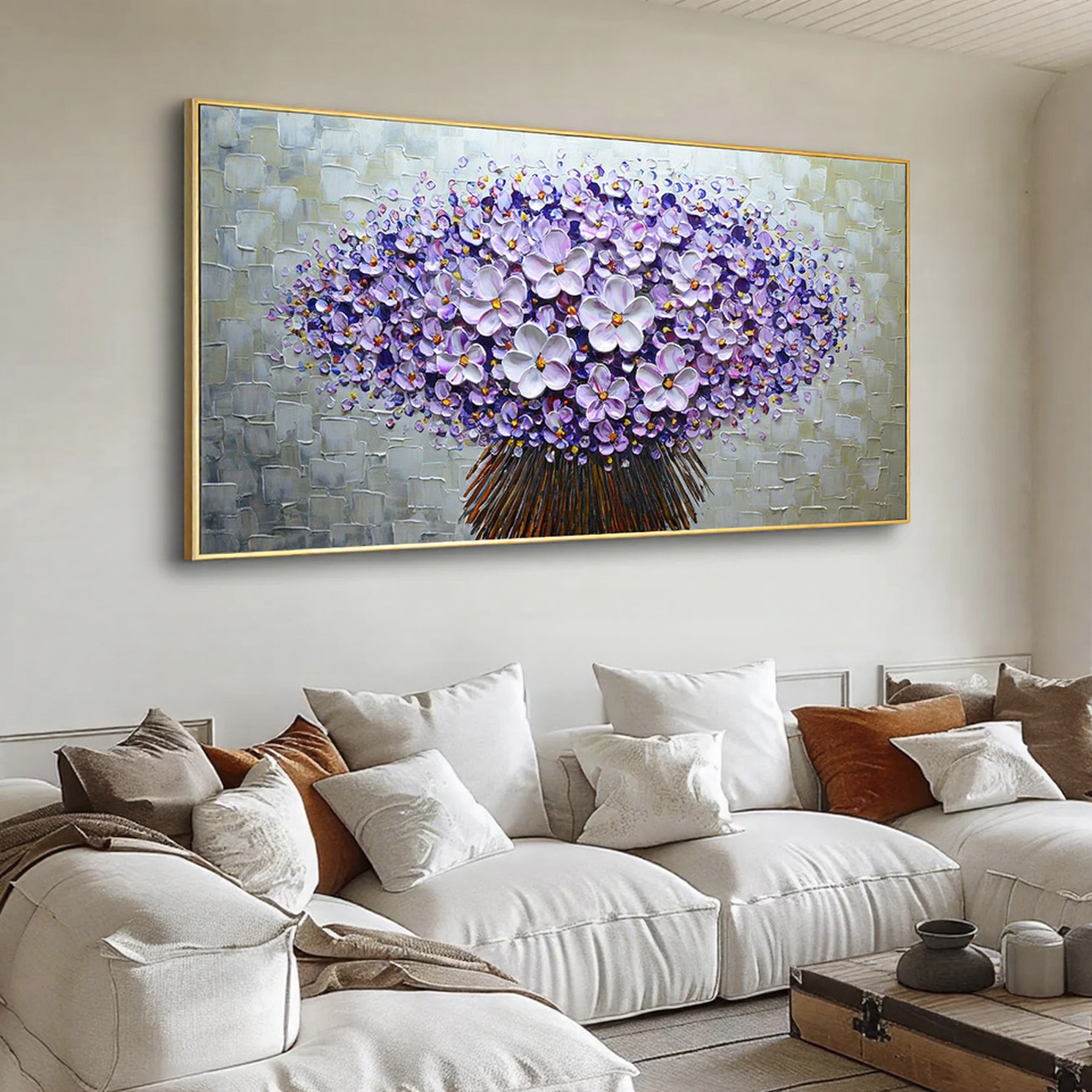 Violet Bloom – Purple Flower Tree Relief Floral Painting | Contemporary Botanical Bedroom & Living Room Art
