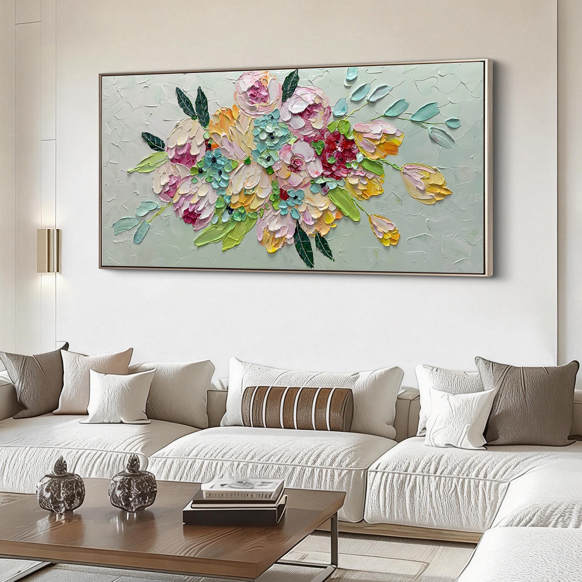 Vibrant Bloom – Colorful 3D Textured Flower Floral Painting | Vibrant Botanical Living Room & Dining Room Art