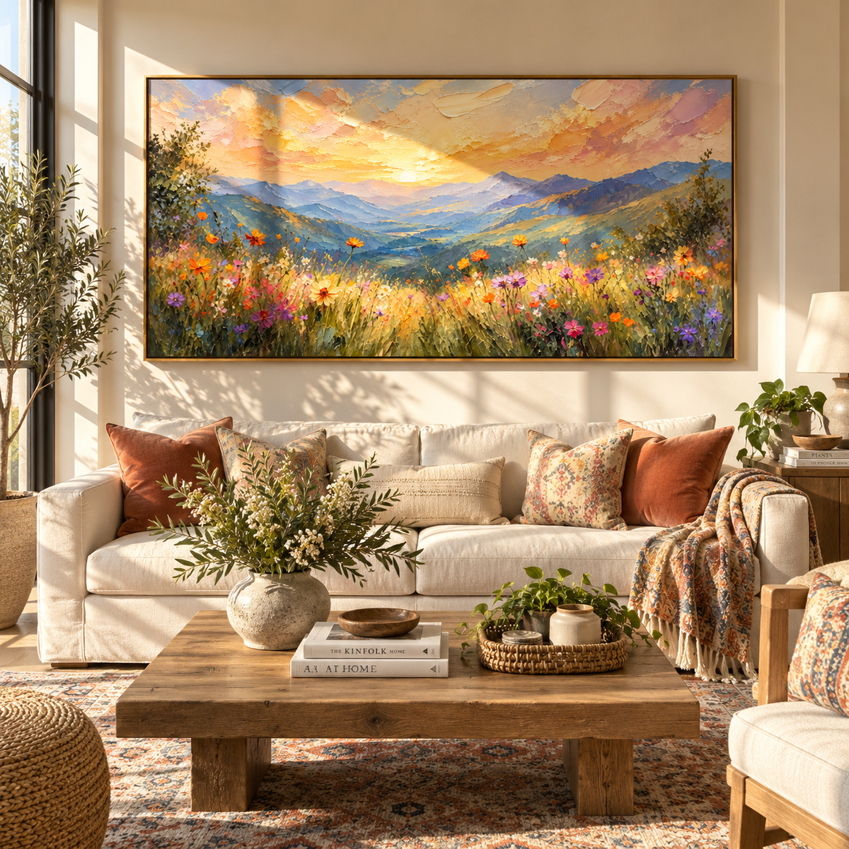 Dawn Opens Above Mountains wide painting styled as a refined focal point