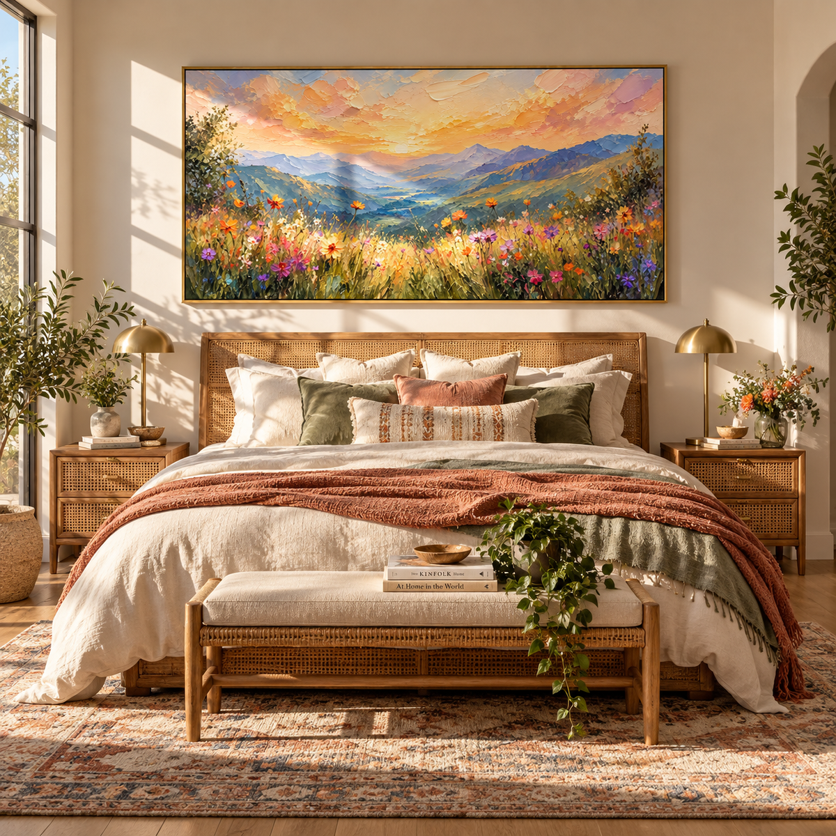 Dawn Opens Above Mountains displayed with natural materials and modern decor