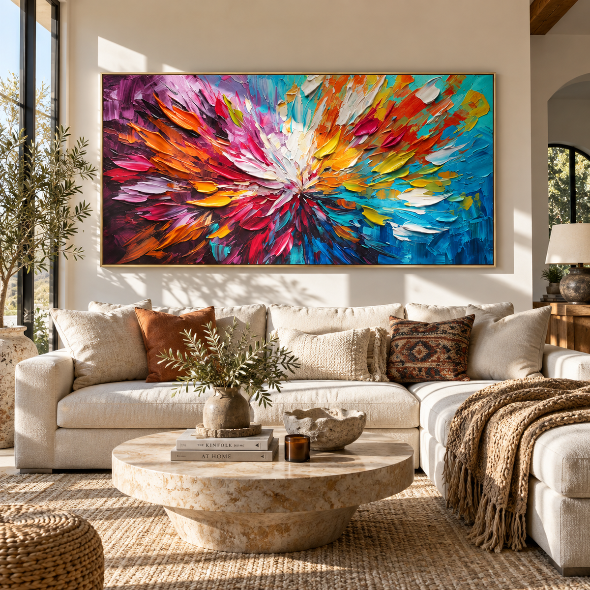 Petals Burst Into Color displayed with natural materials and modern decor