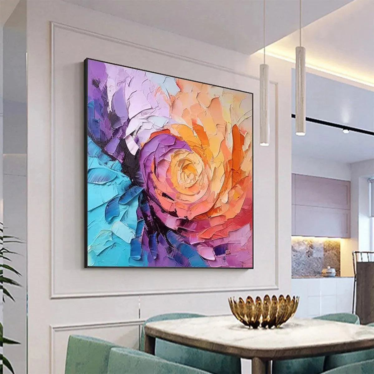 Vortex Bloom – Vibrant Rainbow Palette Knife Canvas Abstract Painting | Vibrant Botanical Living Room & Dining Room Art