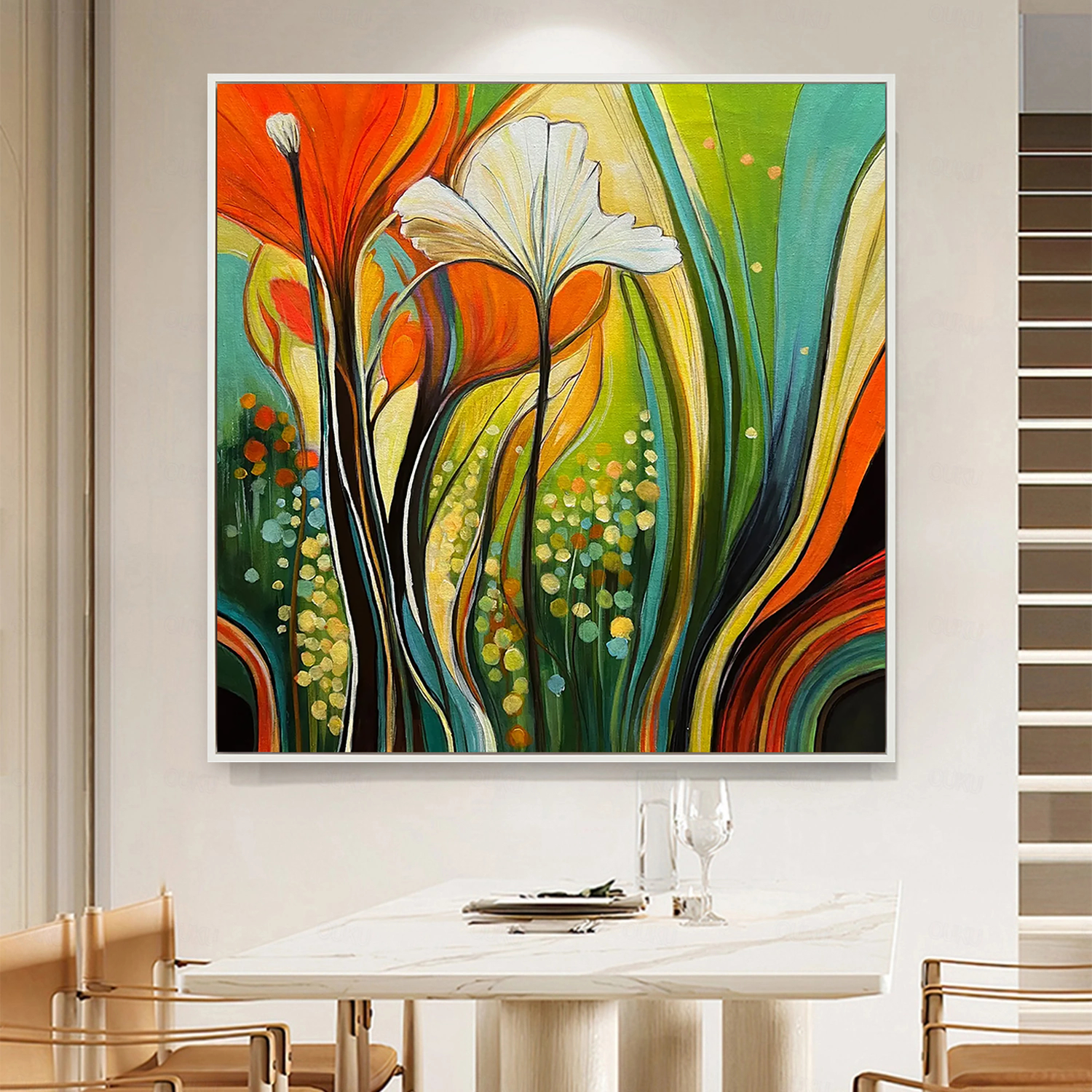 Vivid Rhythm – Hand-Painted Multicolored Floral Vines Abstract Painting | Vibrant Botanical Living Room & Dining Room Art