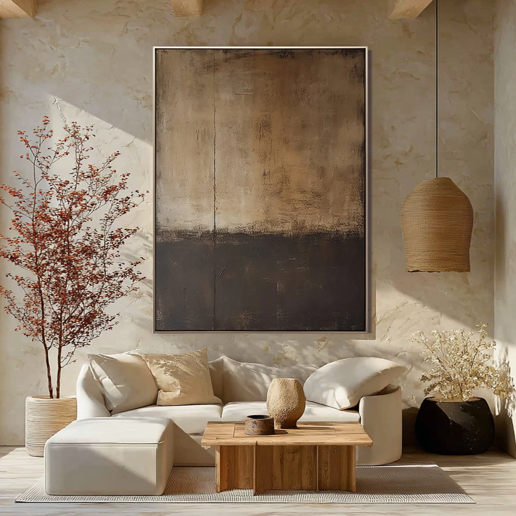 Echoes of Time – Wabi-Sabi Earthy Brown Abstract Painting | Minimalist Vertical Canvas Entryway Art