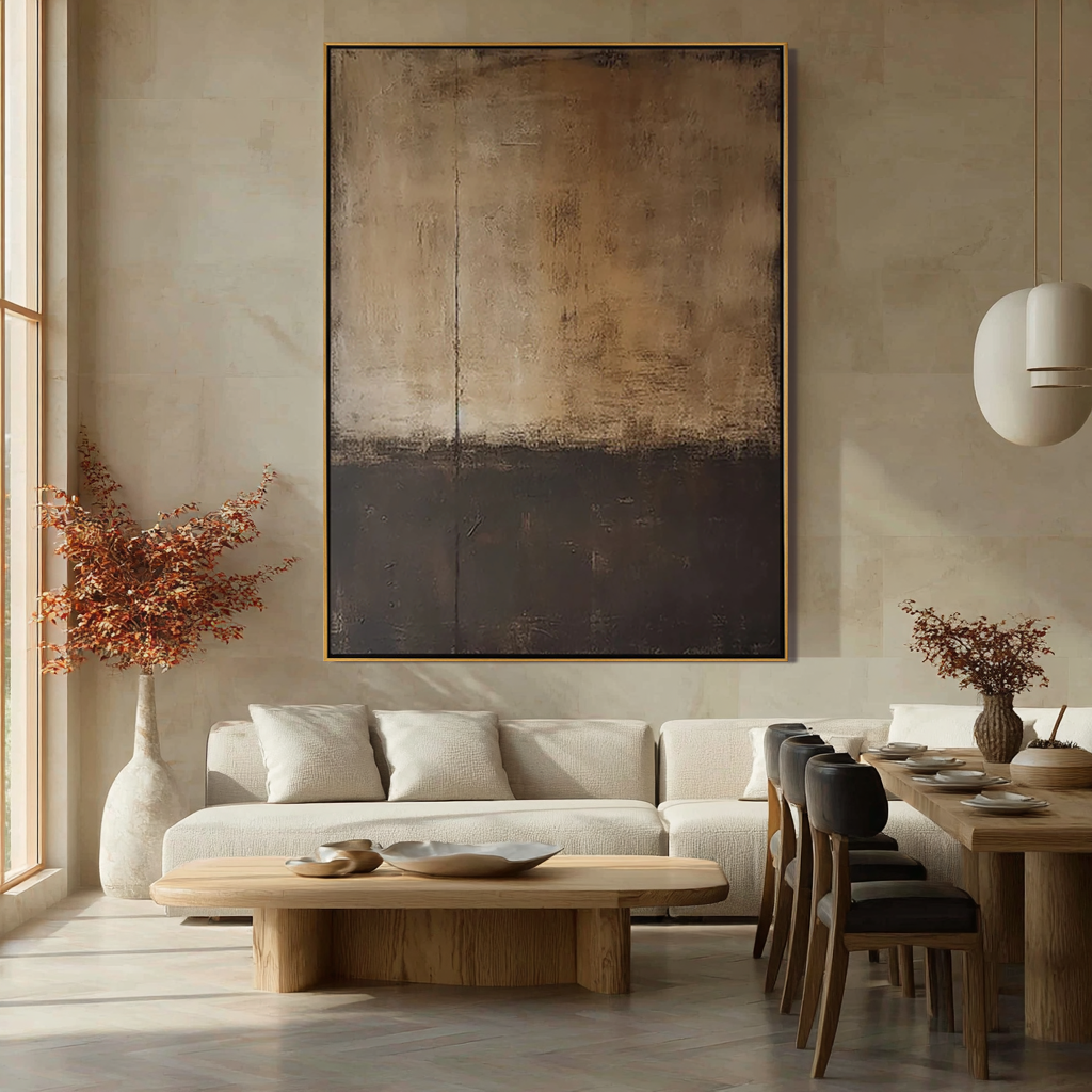 Echoes of Time – Wabi-Sabi Earthy Brown Abstract Painting | Minimalist Vertical Canvas Entryway Art