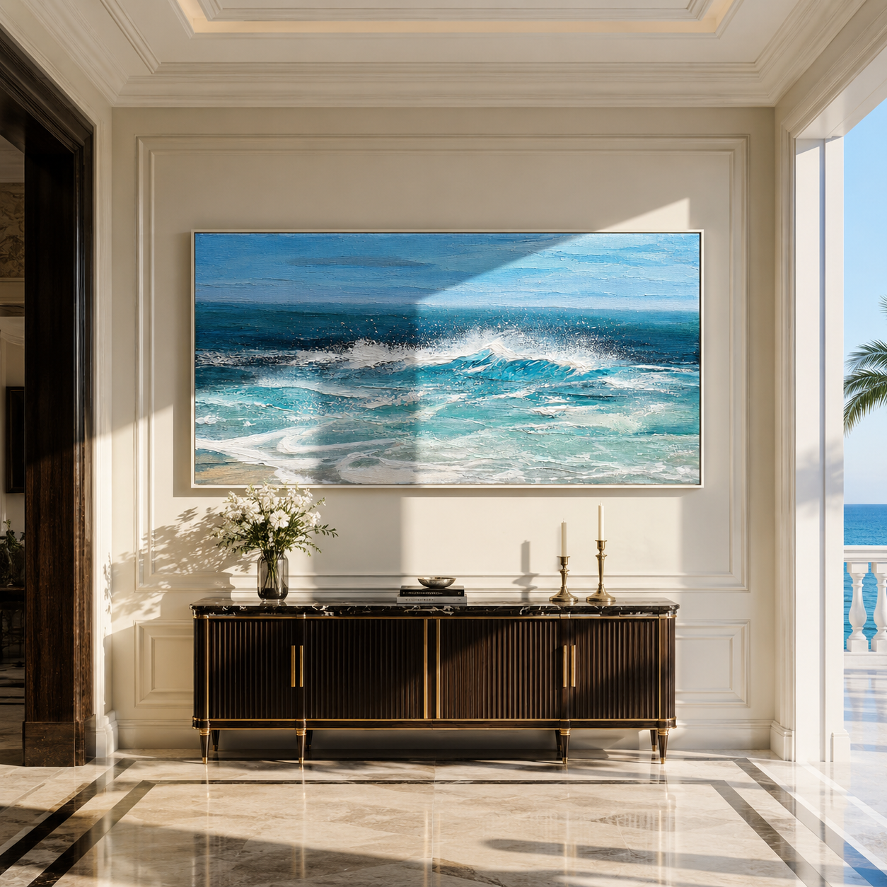Wave Break Study – turquoise ocean wave painting, horizontal hand-painted canvas art