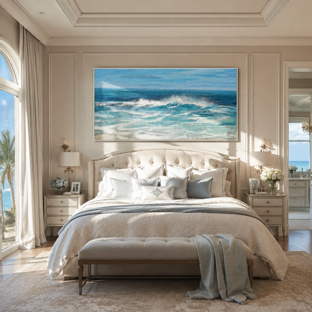 Wave Break Study painting shown in a coastal-style dining room