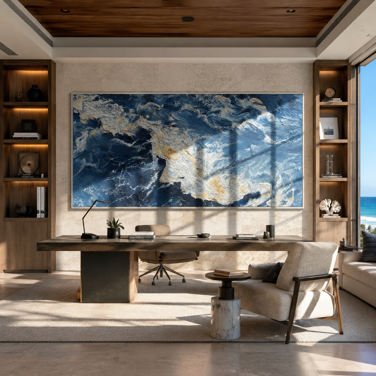 Storm Swept Current painting shown above a home office desk