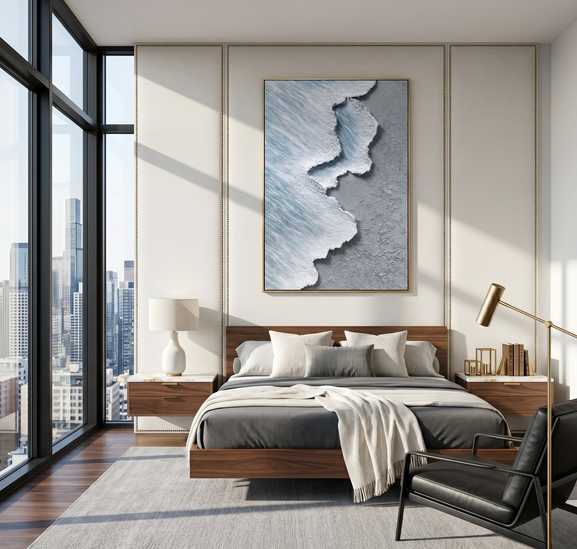 Glacial Tide – Modern Impasto Textured Painting | Creative Wabi-Sabi Shoreline Entryway Art