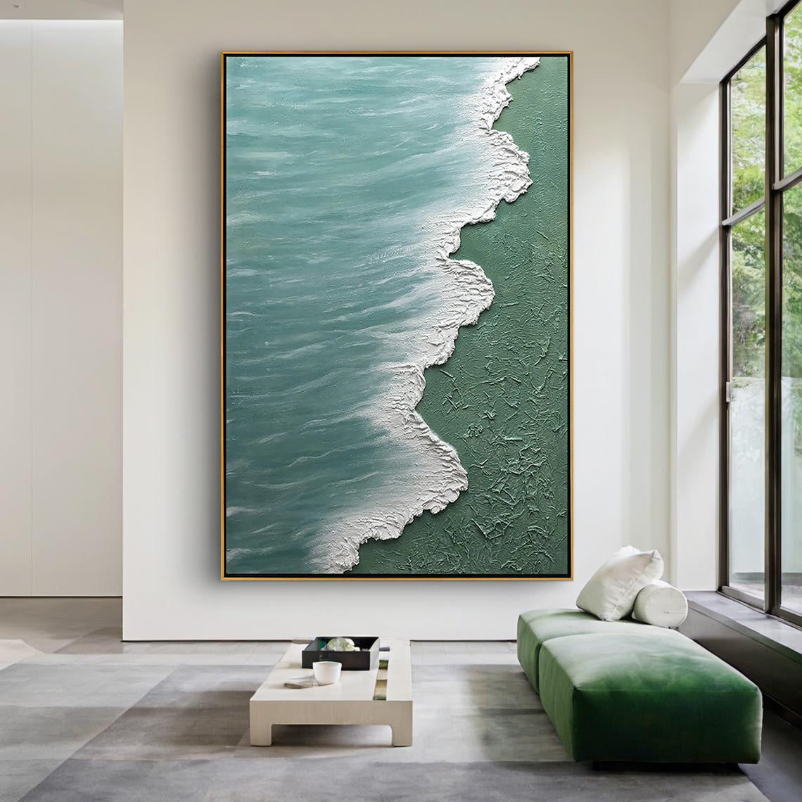 Azure Surf – Heavy Impasto Seascape Oil Landscape Painting | Coastal Modern Living Room & Bedroom Art